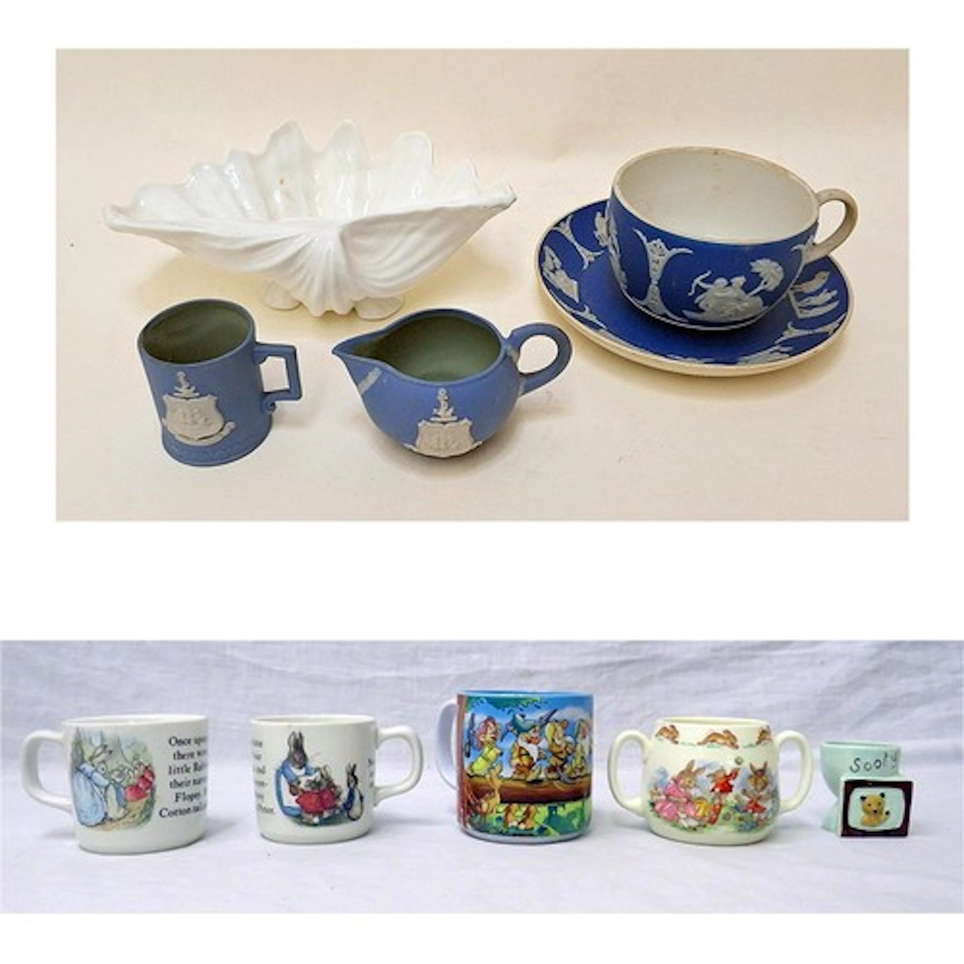 2 Wedgwood Peter Rabbit Cups, Bunnykins cup, Walt Disney Cla...