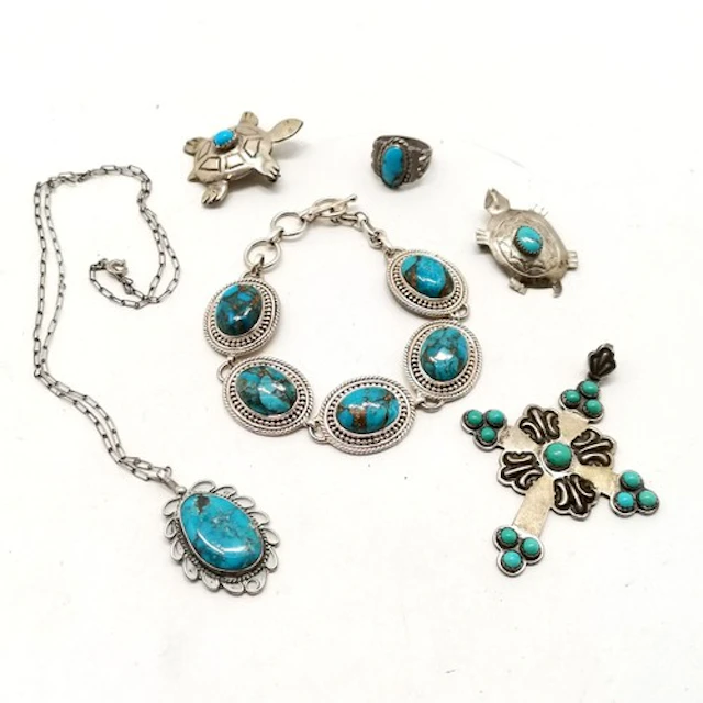 Quantity of Sterling silver marked turquoise set jewellery i...