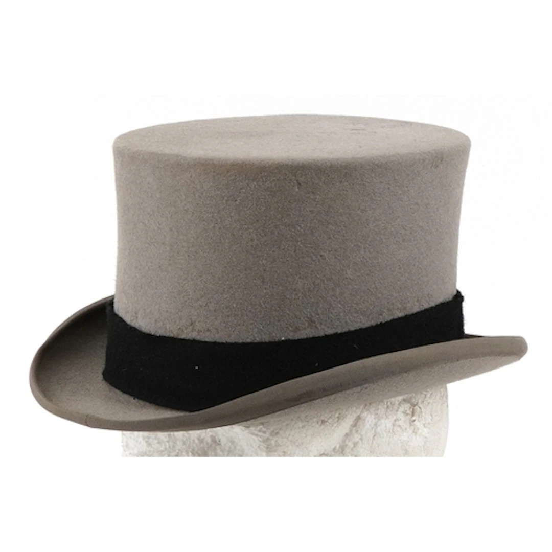 Vintage grey felt top hat by Moss Bros. of Covent Garden, si...