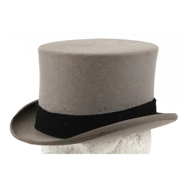 Vintage grey felt top hat by Moss Bros. of Covent Garden, si...