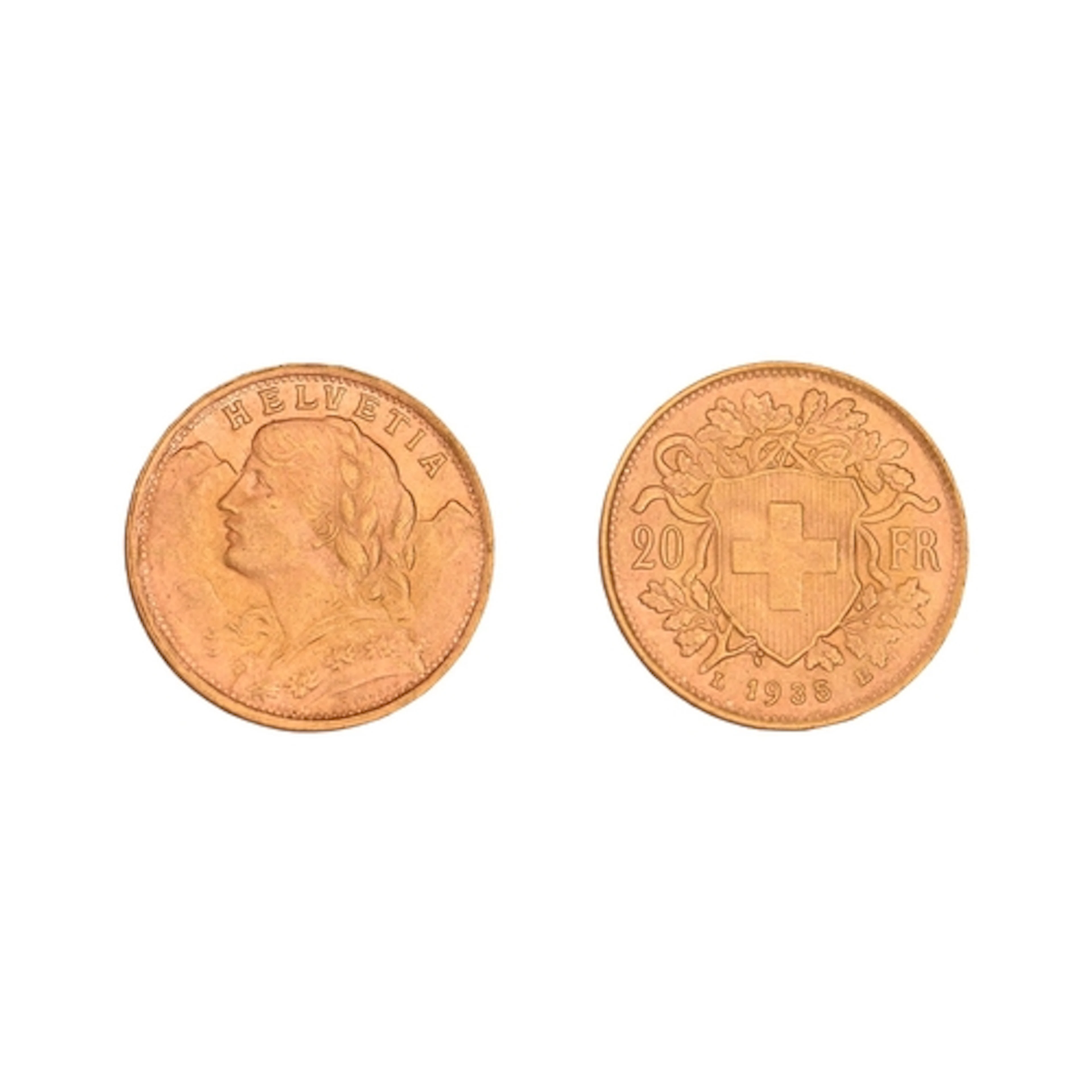 Gold coin. Switzerland, Twenty Francs 1935, 6.5g NO BUYER'S...