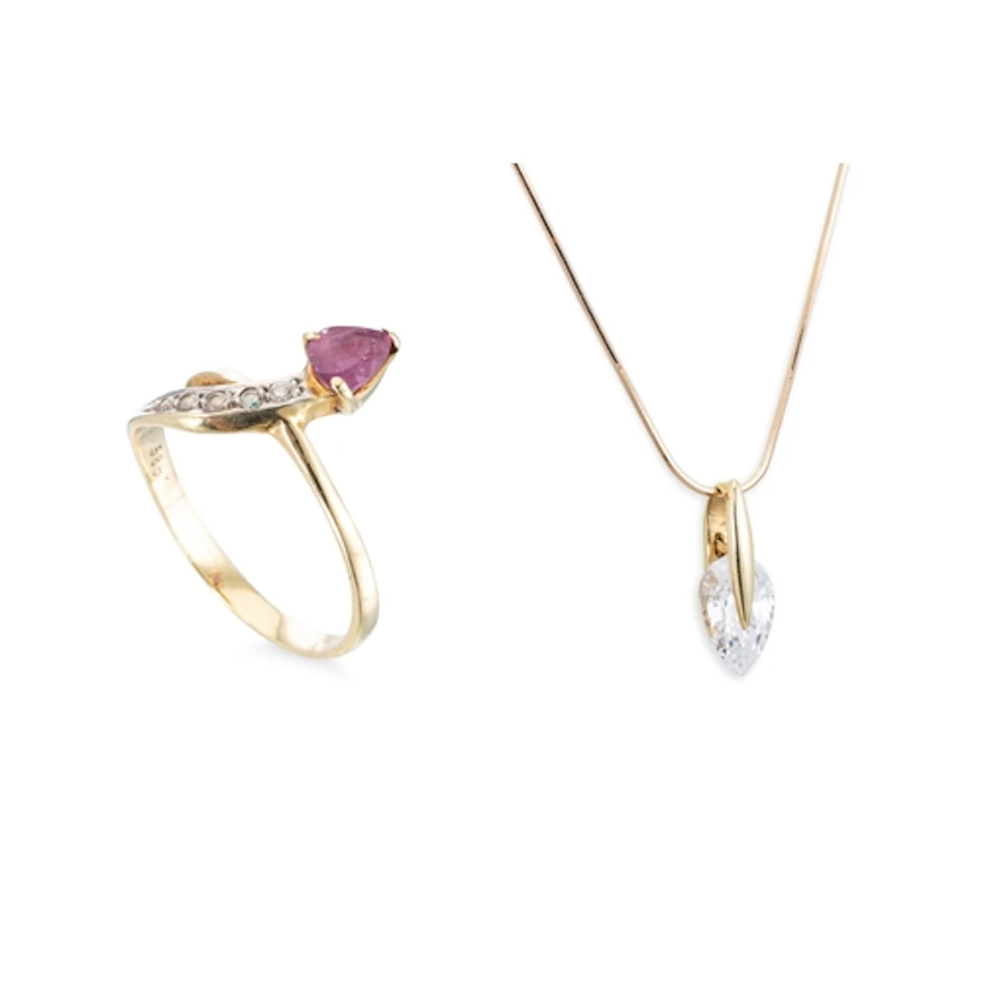 A FINE YELLOW GOLD CHAIN, together with a stone set pendant ...