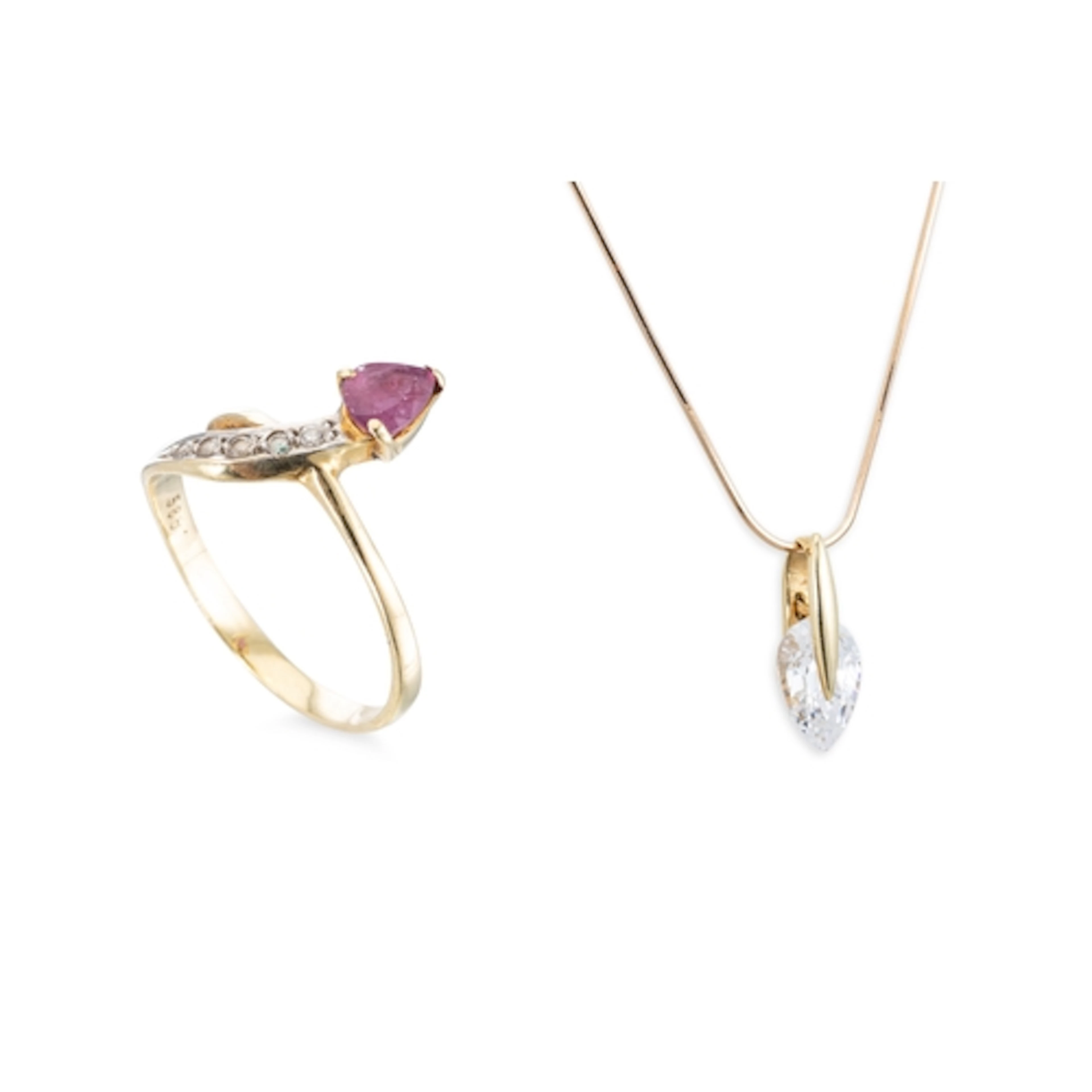 A FINE YELLOW GOLD CHAIN, together with a stone set pendant ...