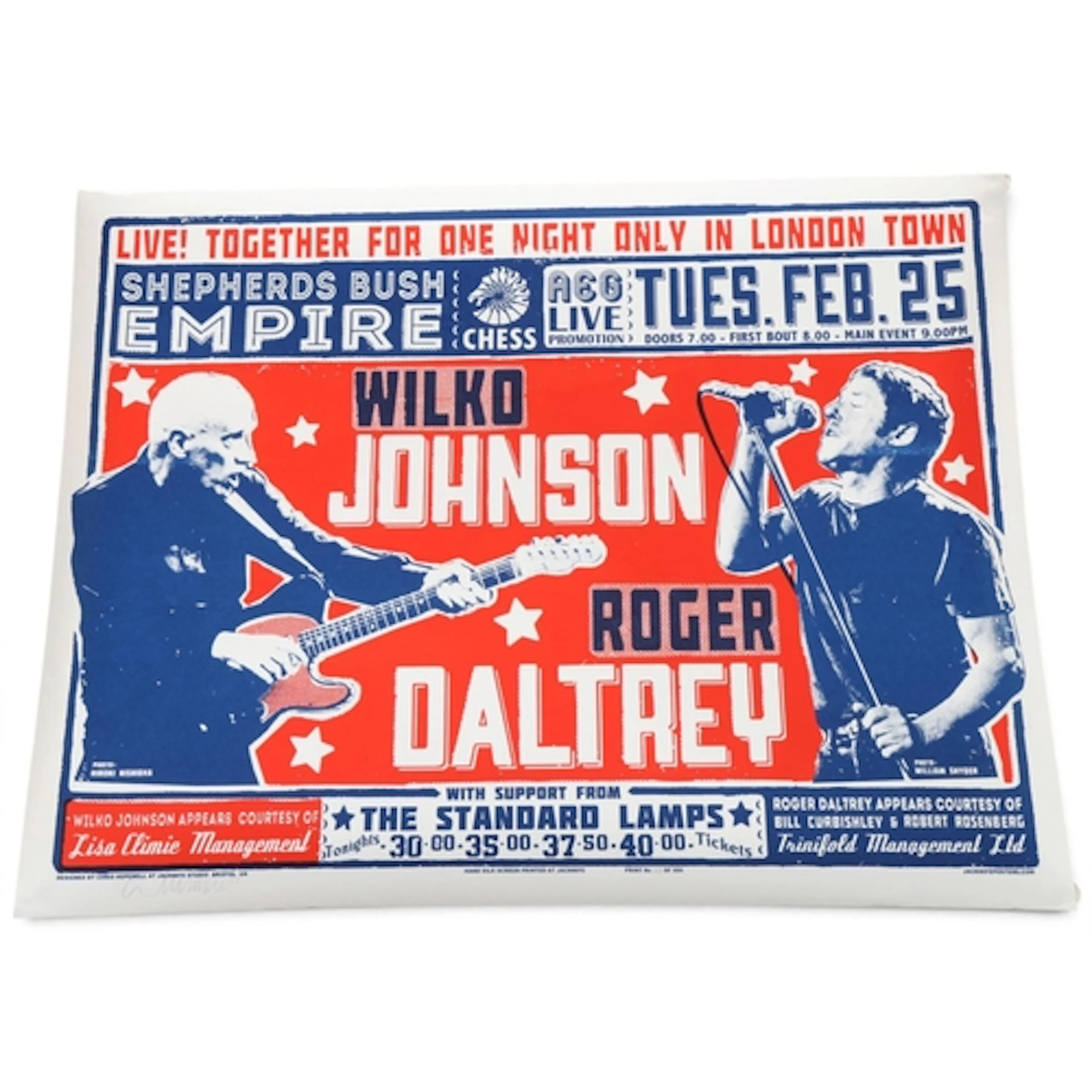 WILKO JOHNSON/ROGER DALTREY - limited edition hand silk scre...