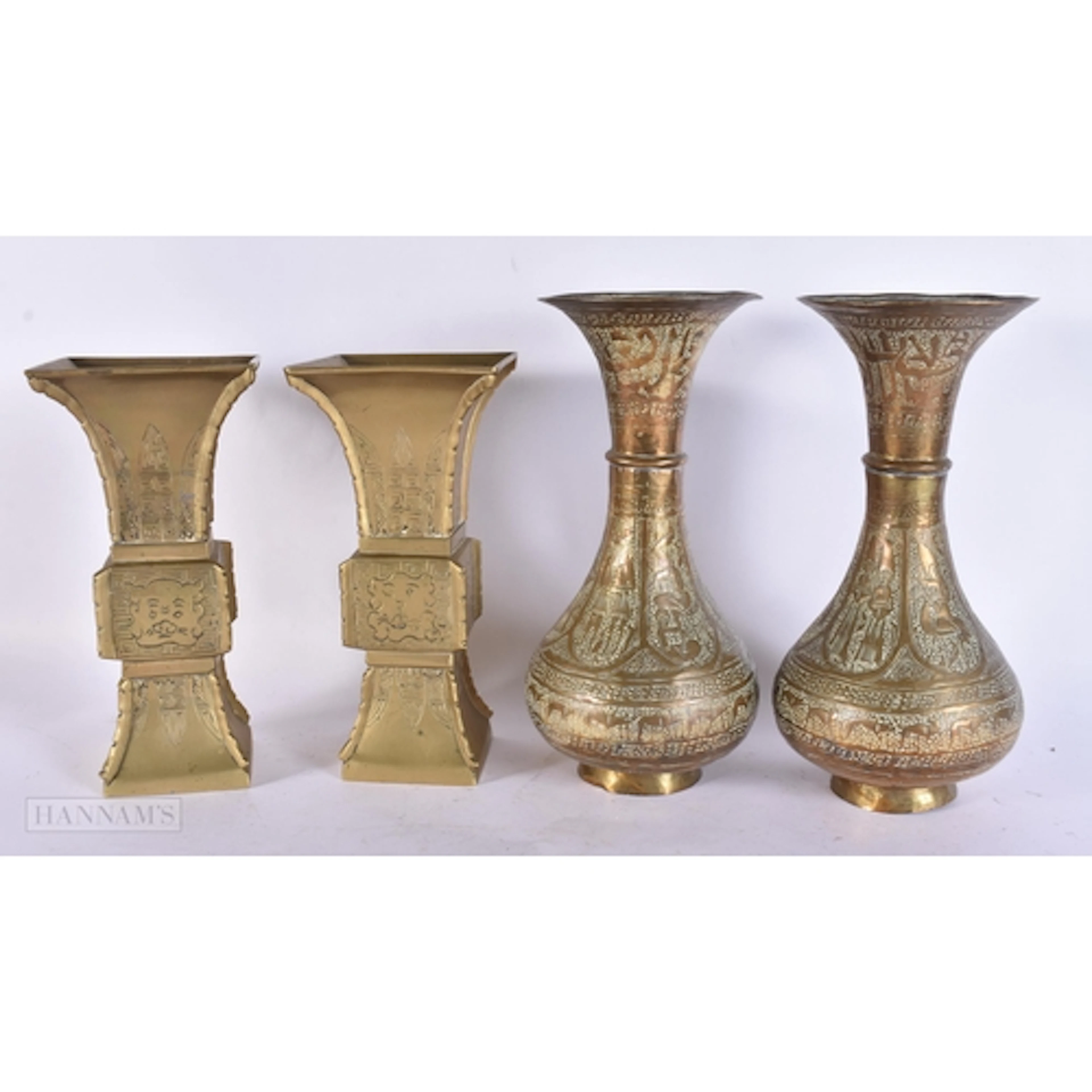 ANTIQUE CHINESE AND ISLAMIC BRONZES. 27 cm high. (4)