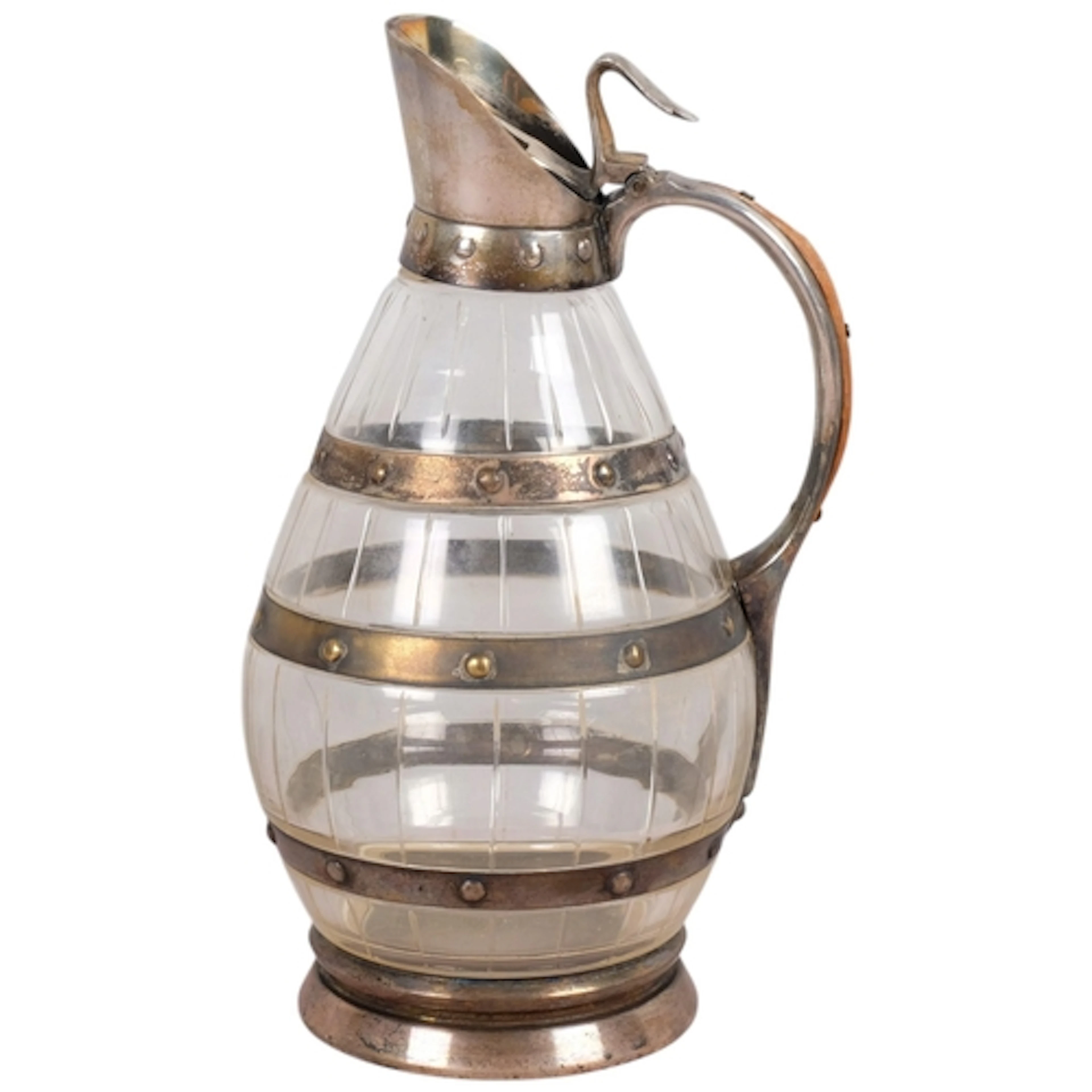 A Dutch silver plated cut-glass 'Coopered Barrel' Claret jug...