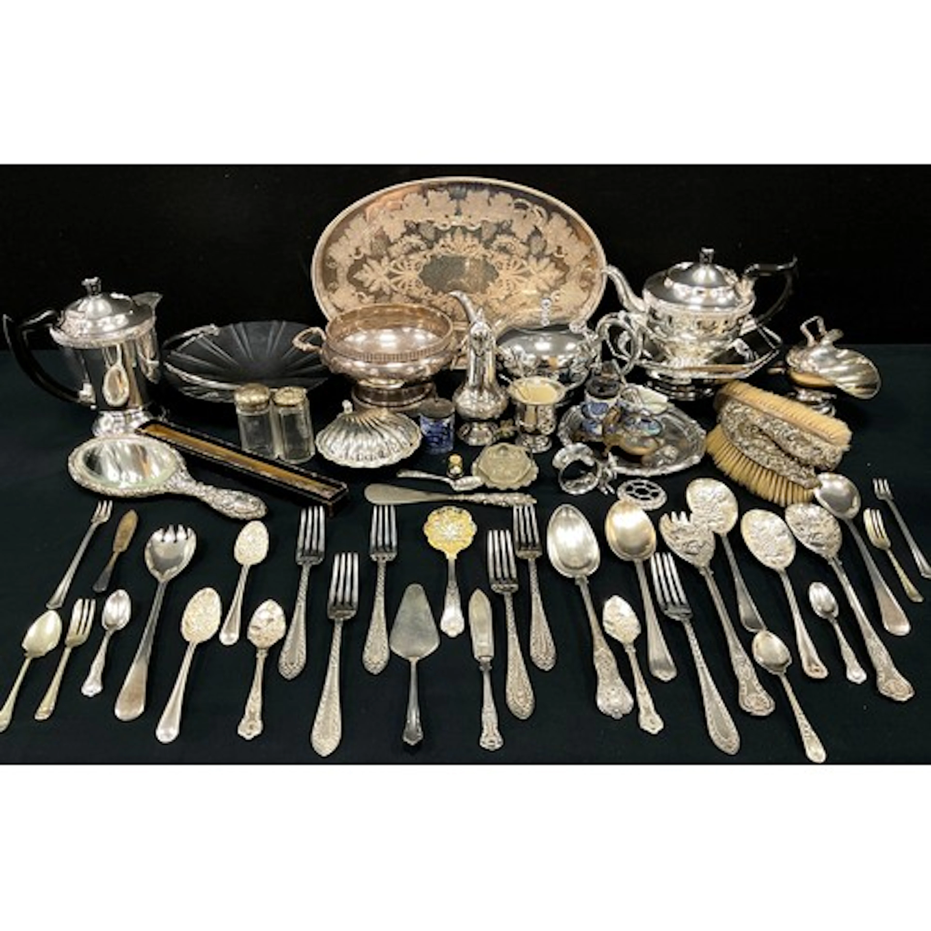 Silver & Silver plate - silver topped glass dressing table j...