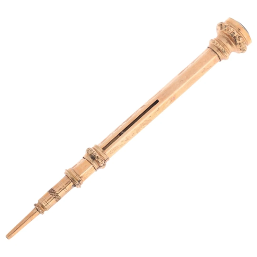 An Antique 9ct gold propelling pencil, hexagonal barrel with...