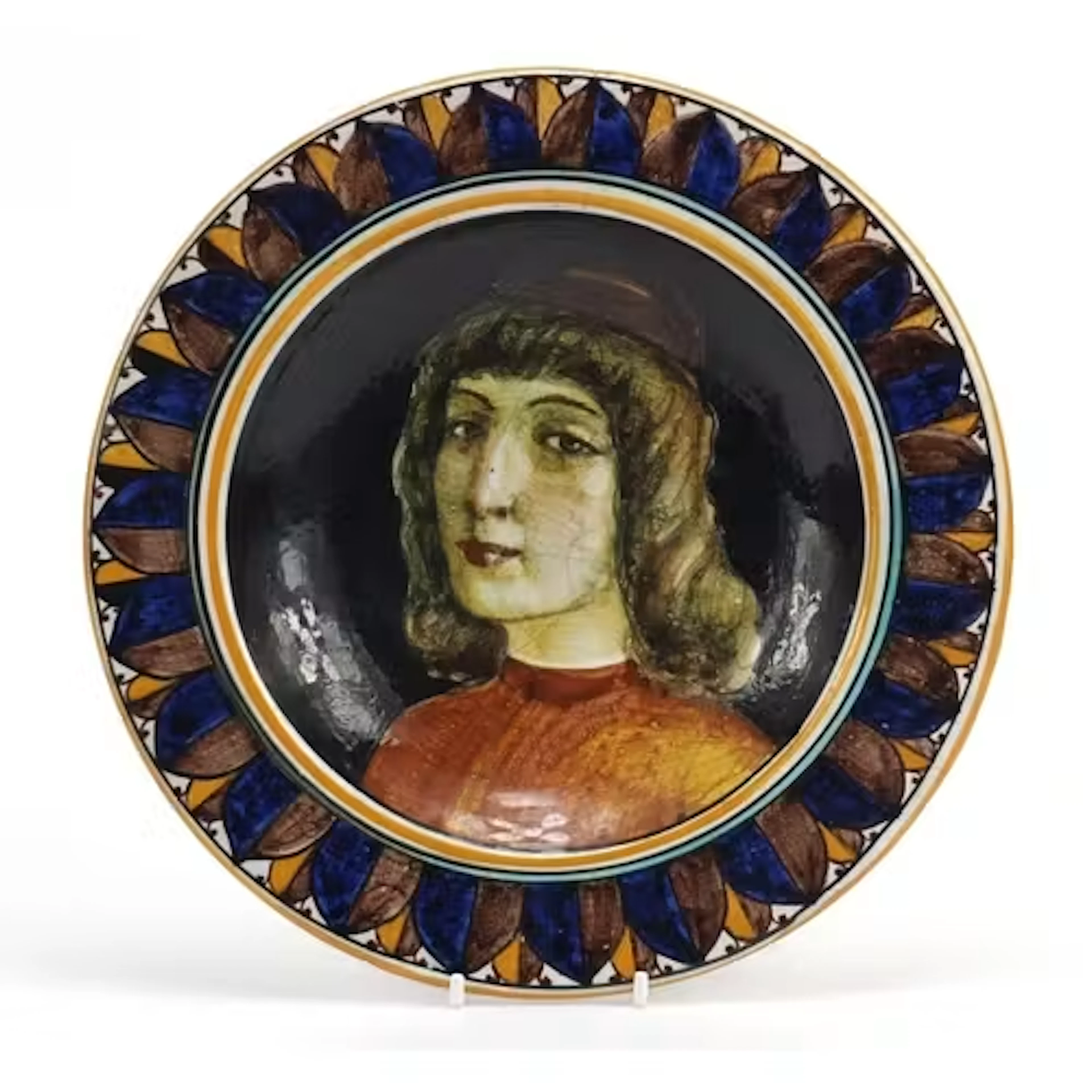 18th century Italian Maiolica plate hand painted with a port...