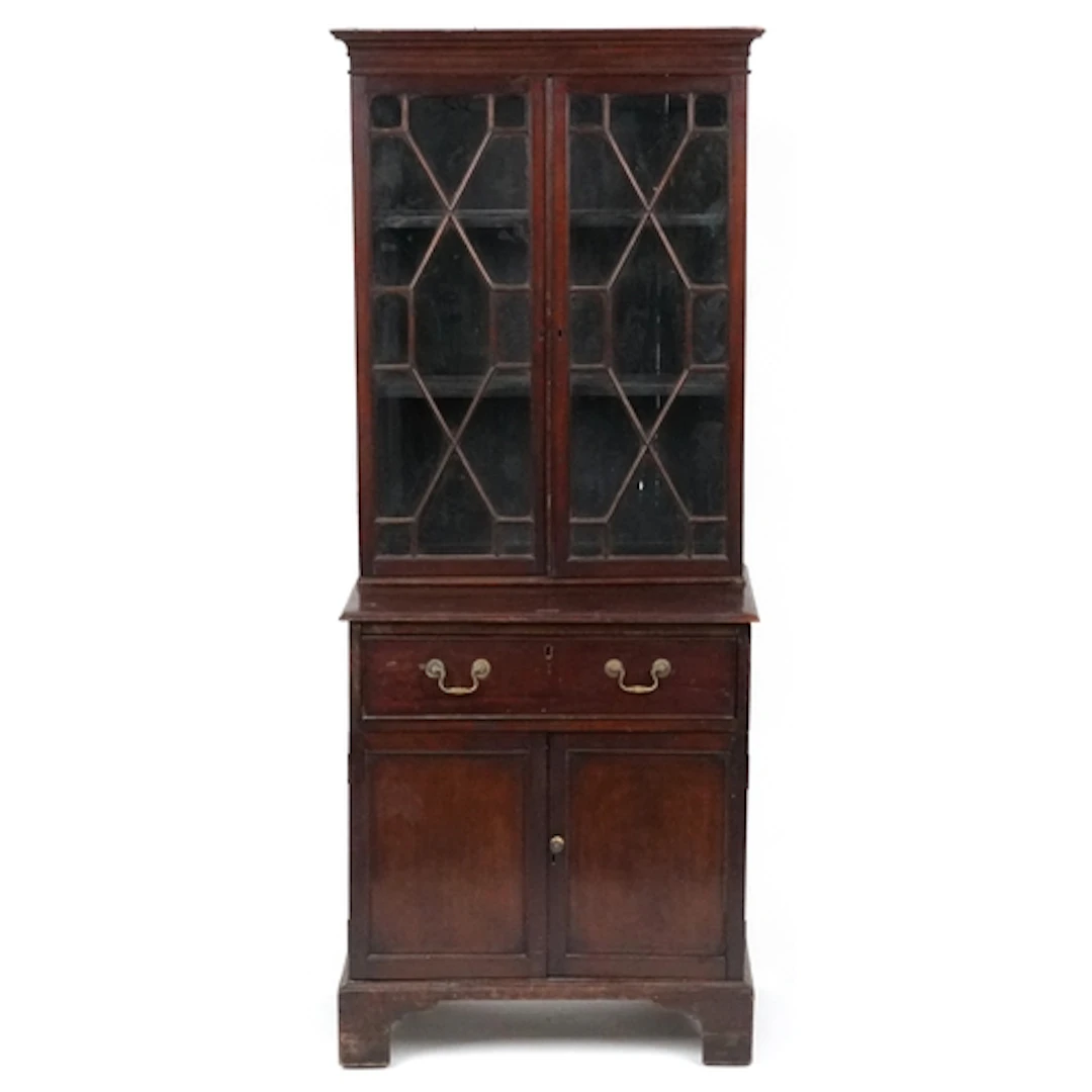 Late Victorian/Edwardian mahogany glazed bookcase cabinet, t...