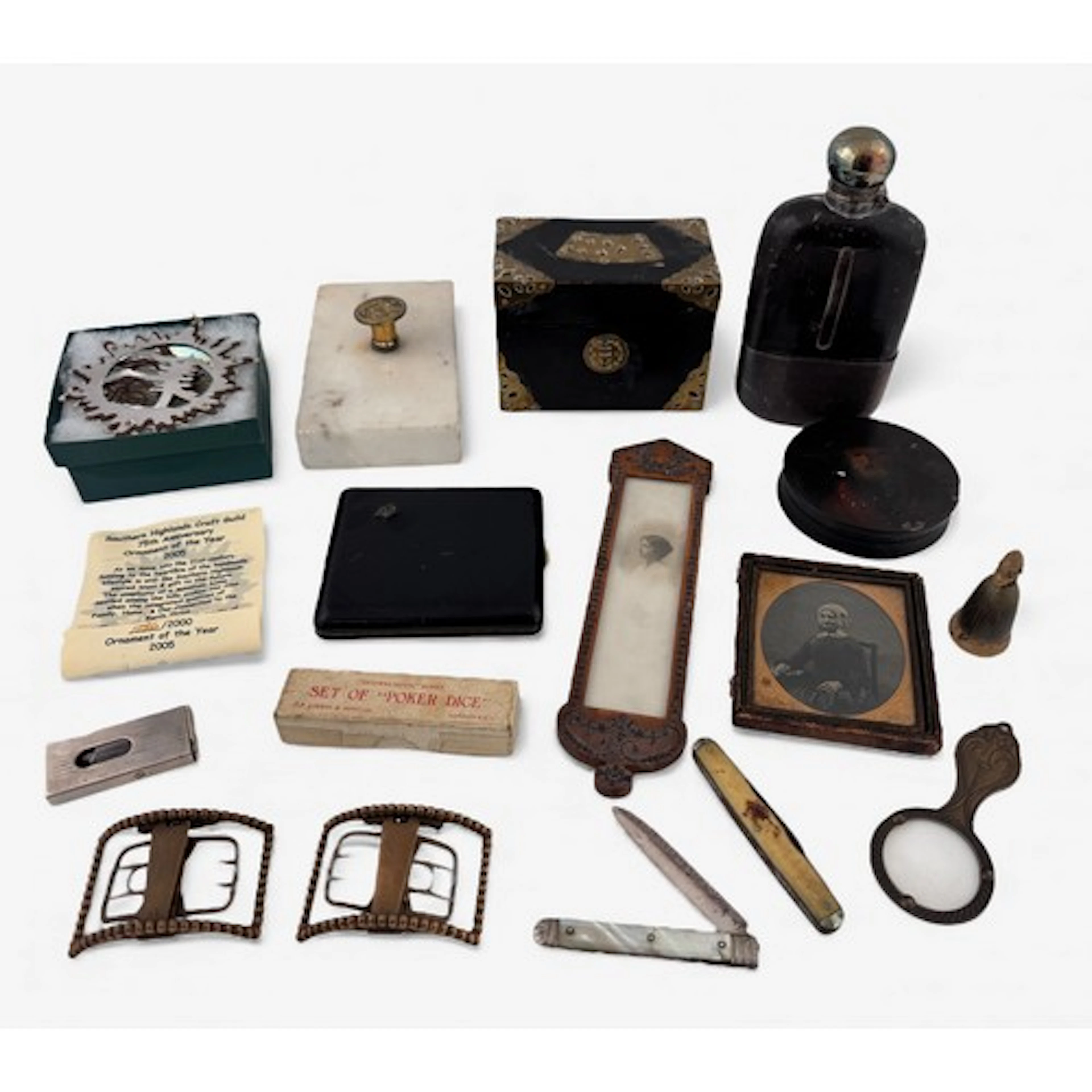 A collection of interesting objects to include: a gilt and ...