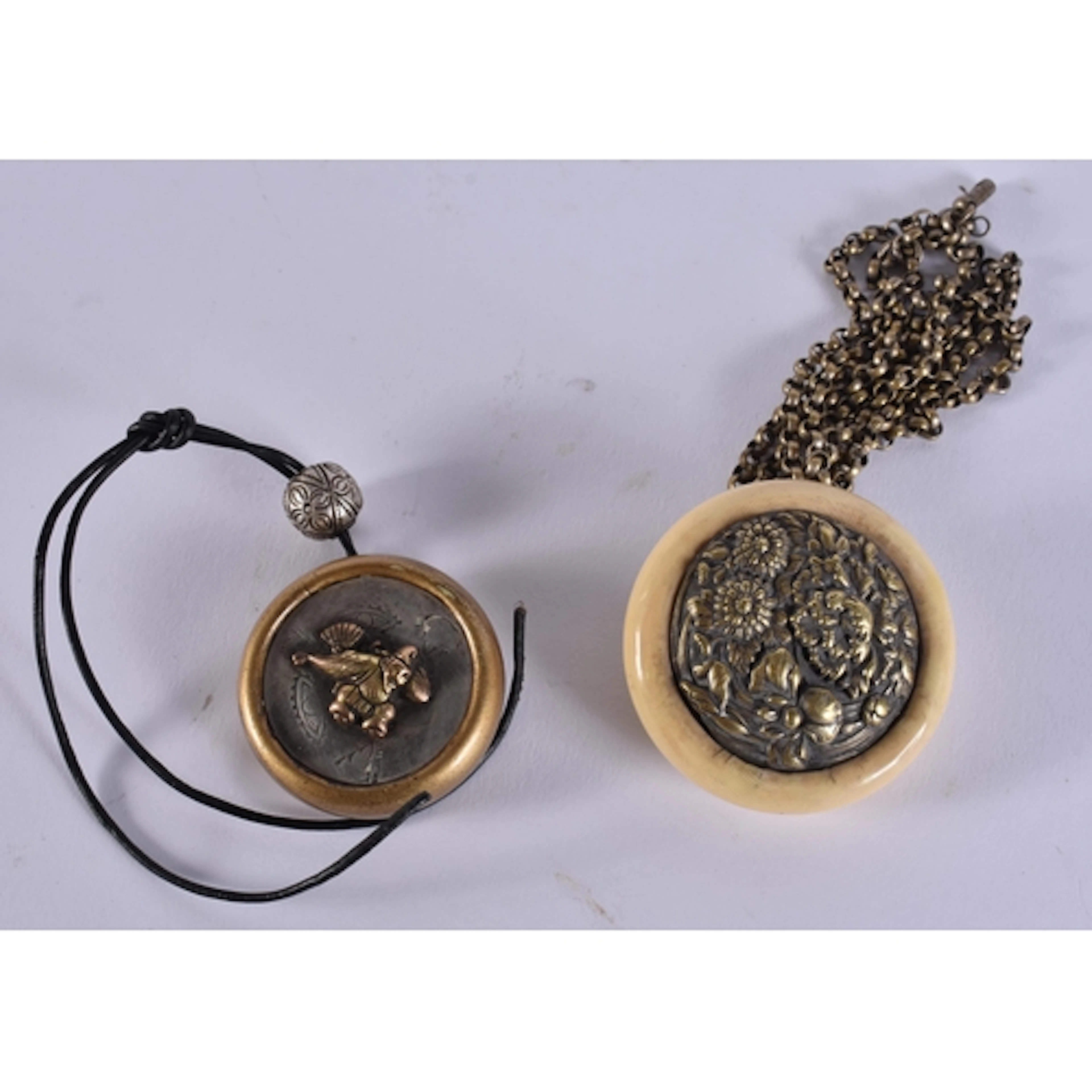 TWO 19TH CENTURY JAPANESE MEIJI PERIOD MANJU NETSUKES. 6.5 c...