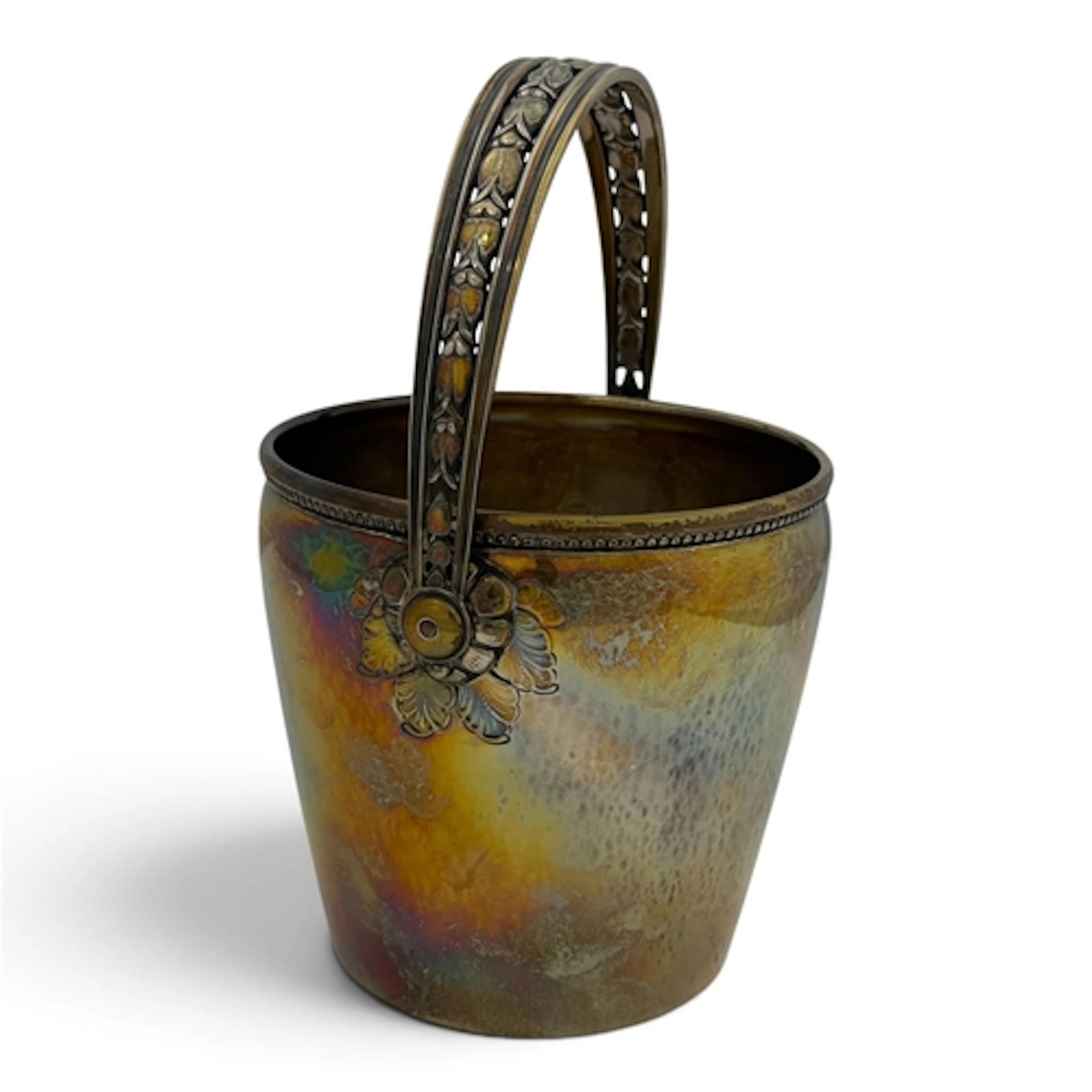 GEORG JENSEN SILVER ICE BUCKET. with beaded rim, swing handl...