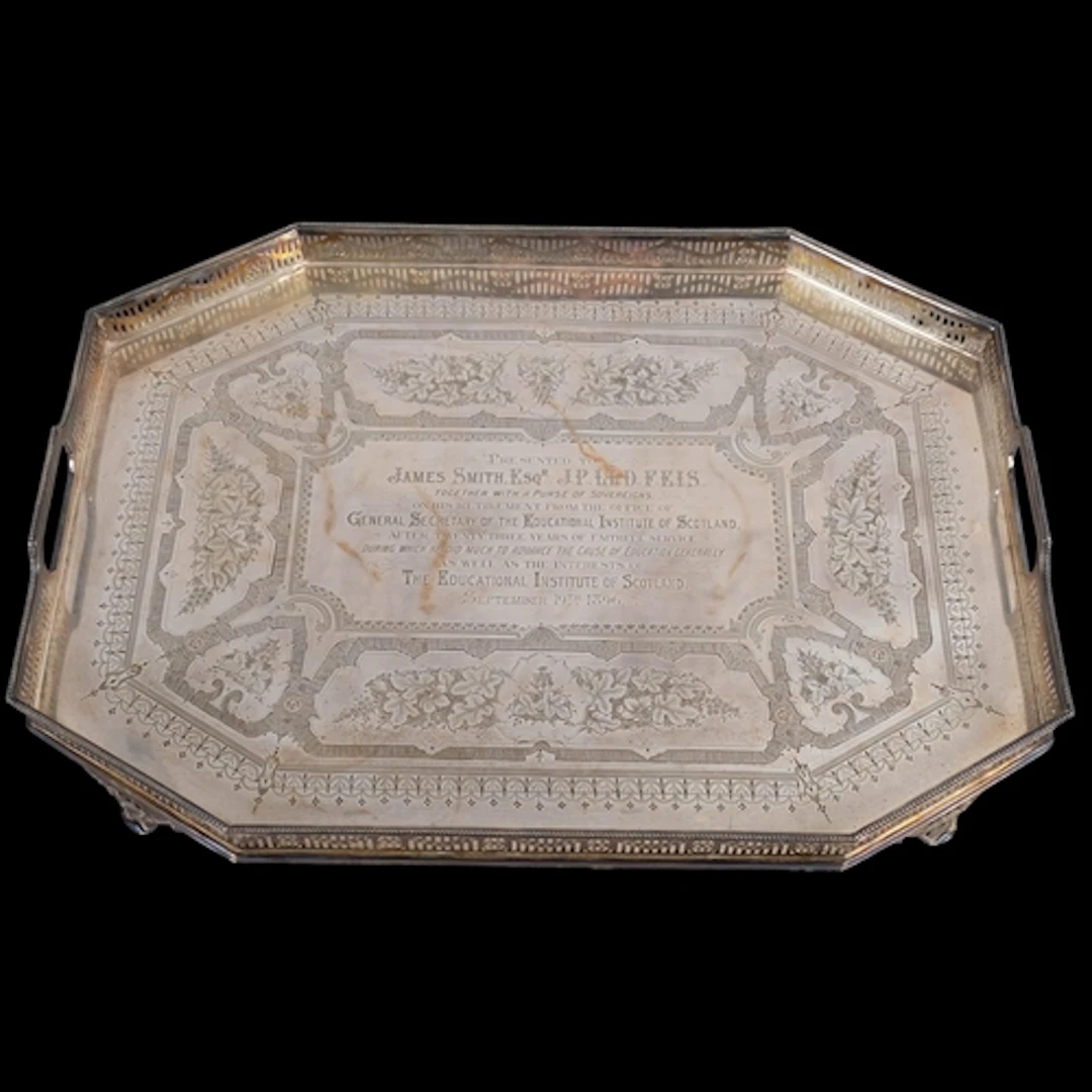 A large and impressive Victorian silver 2-handled tea tray, ...