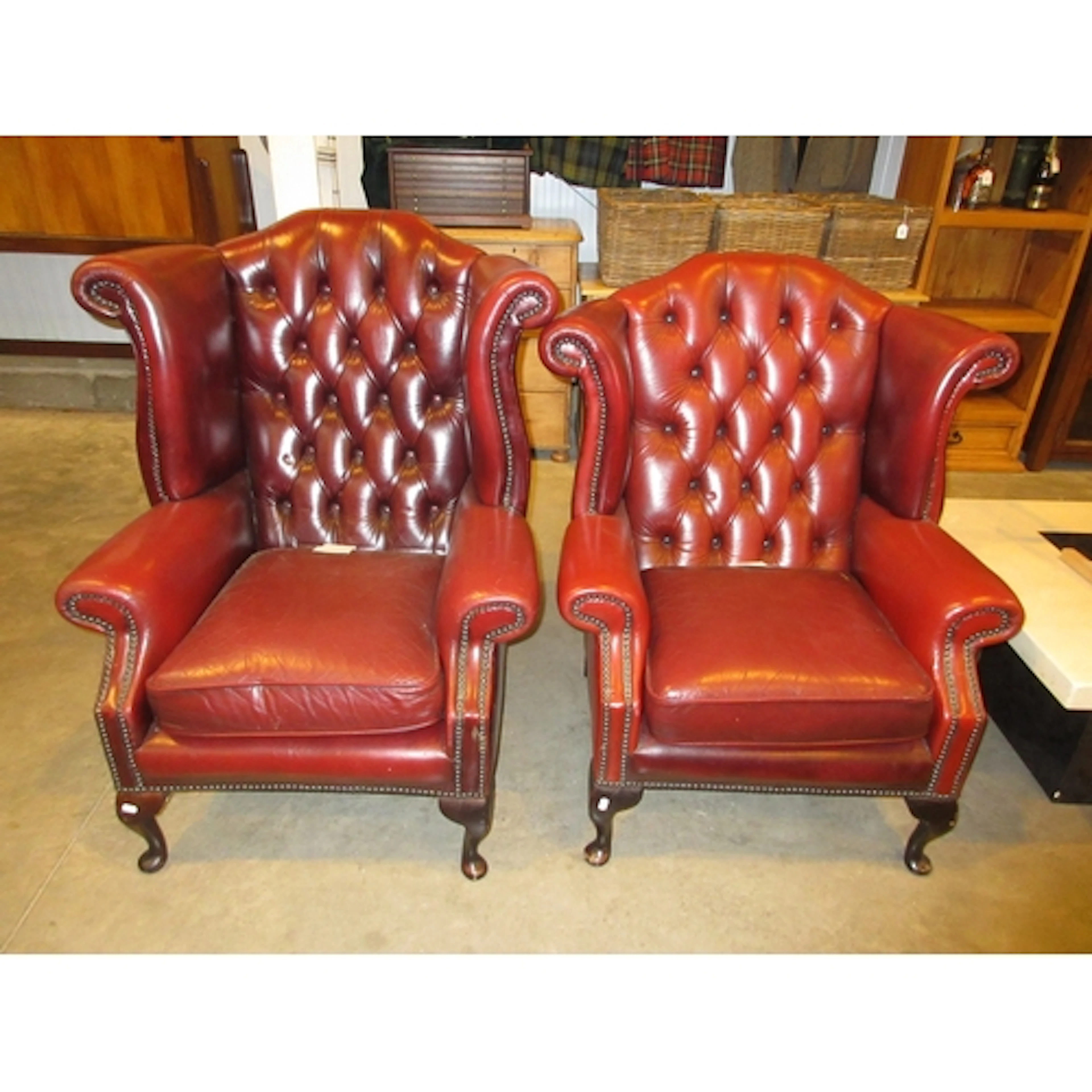 Pair of Ladies and Gents Burgundy Leather Deep Buttoned Wing...