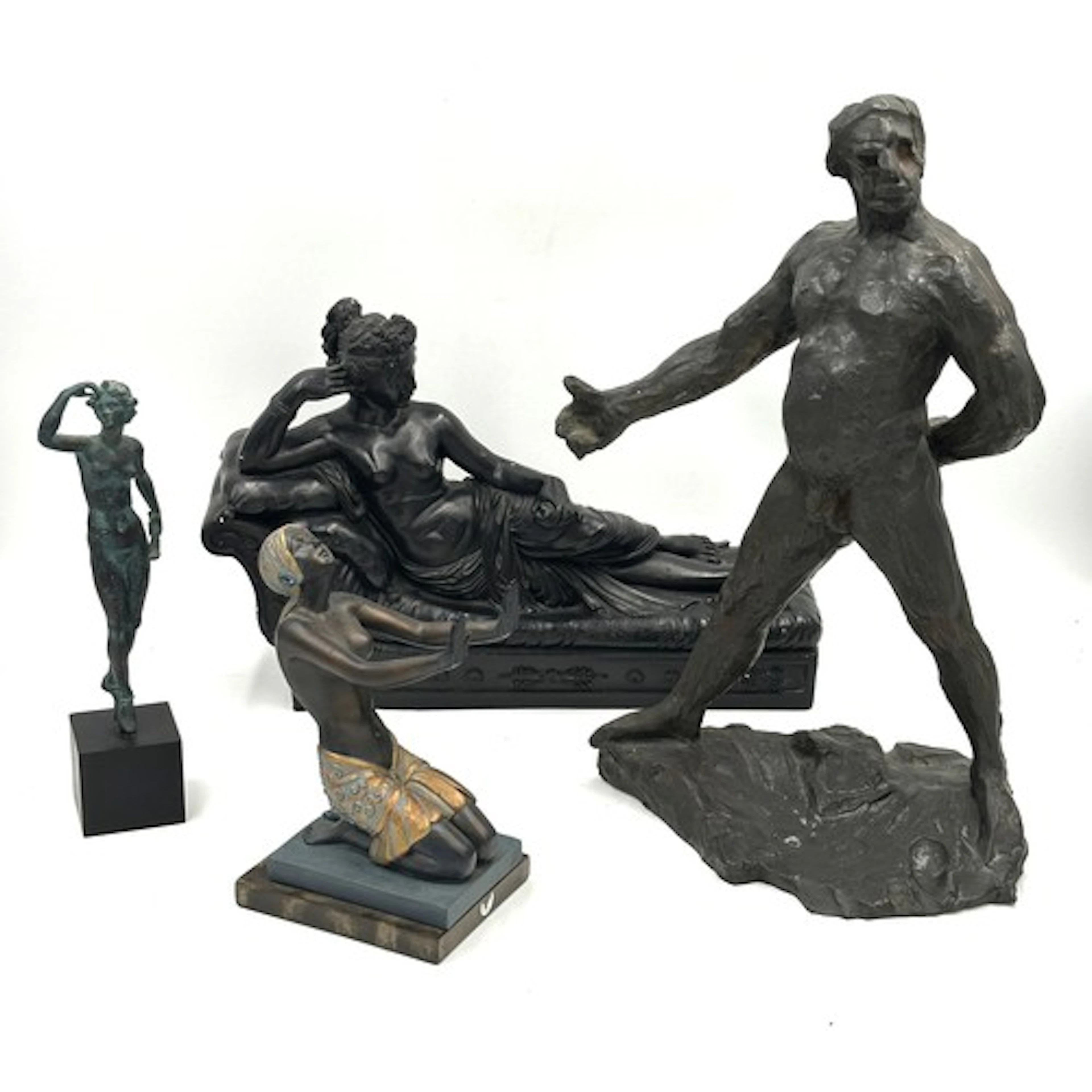 Various items to include : a metal sculpture based on the de...