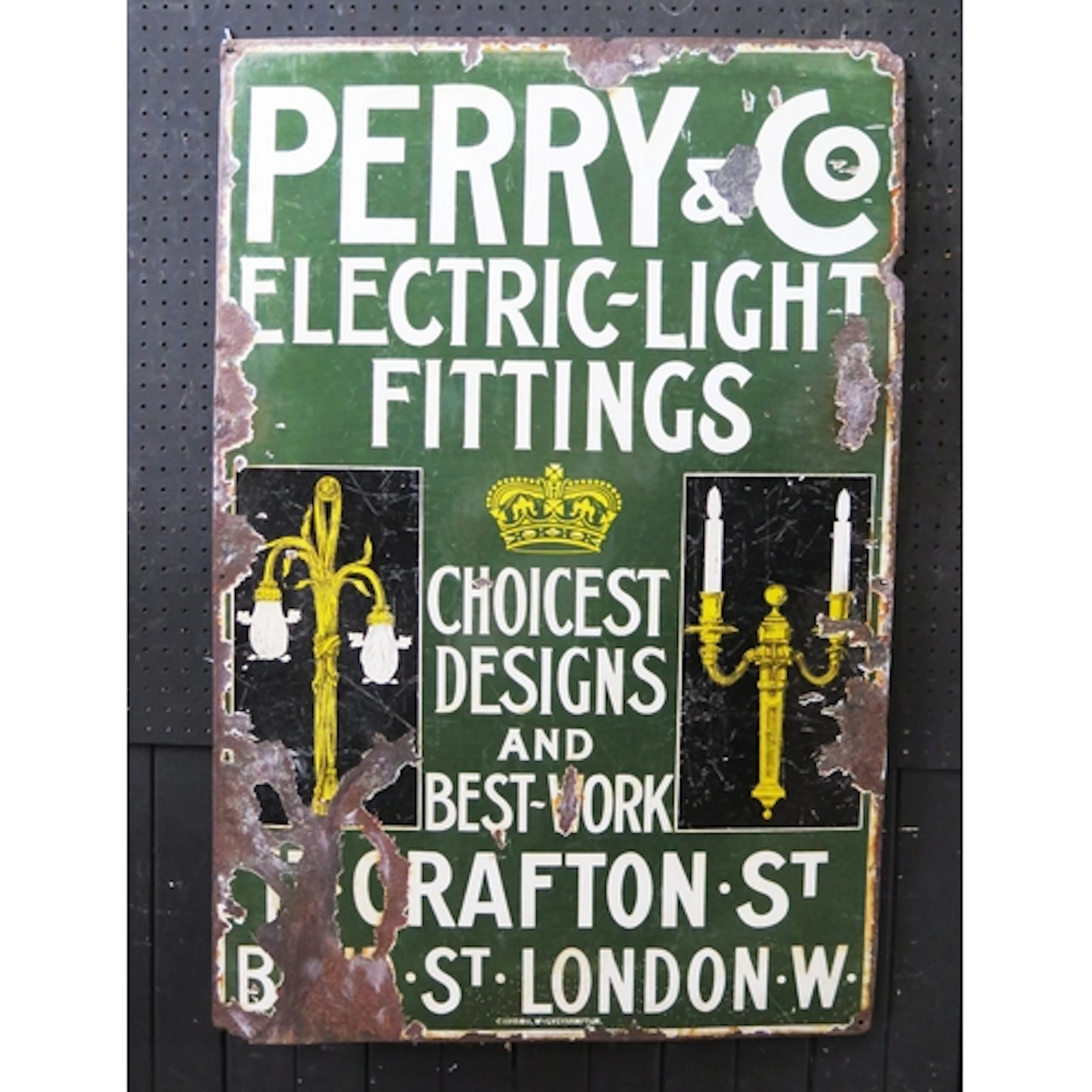 "Perry & Co. Electric Light Fittings", A rare enamel sign fo...