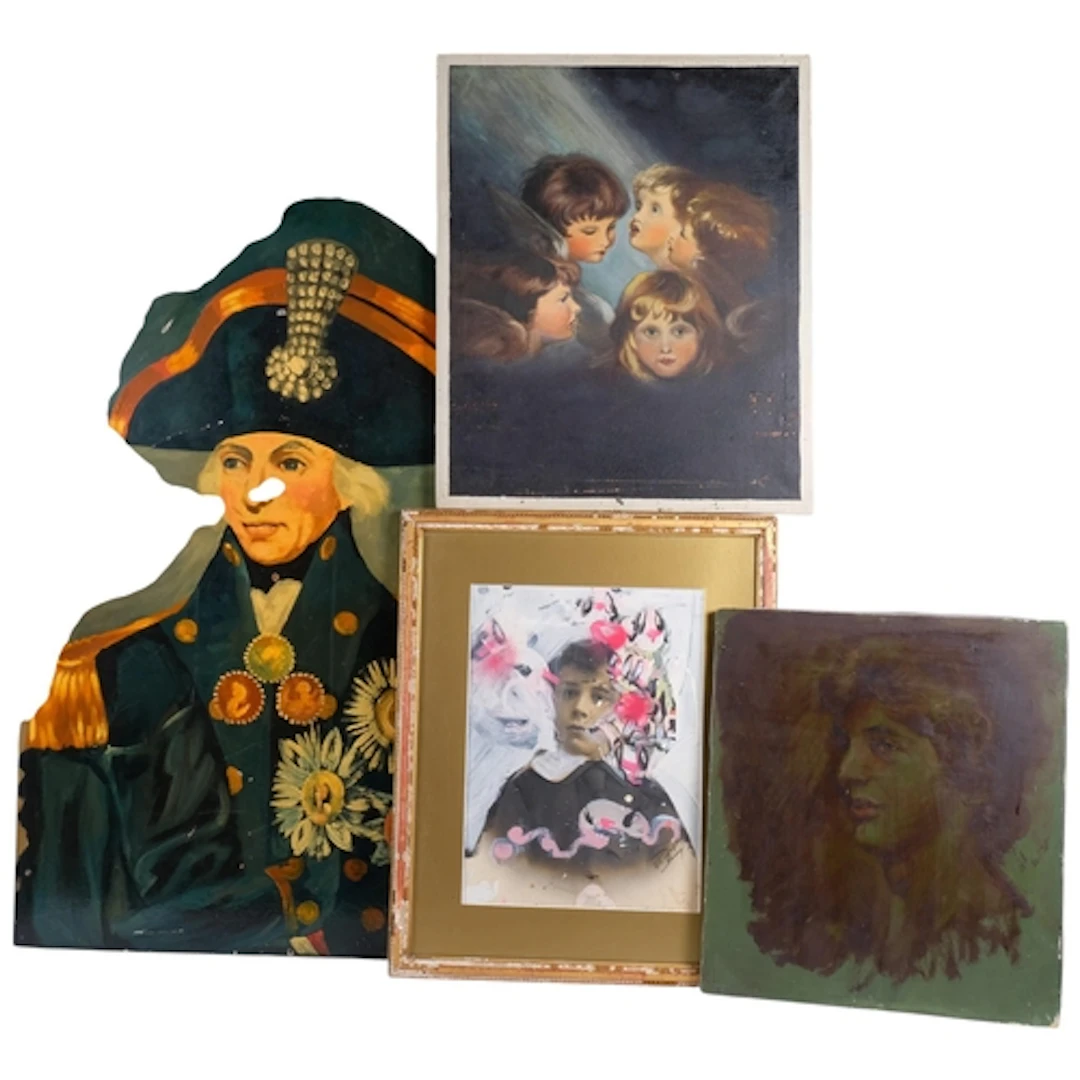 2 oils on canvas, portrait studies, a mixed media study, and...