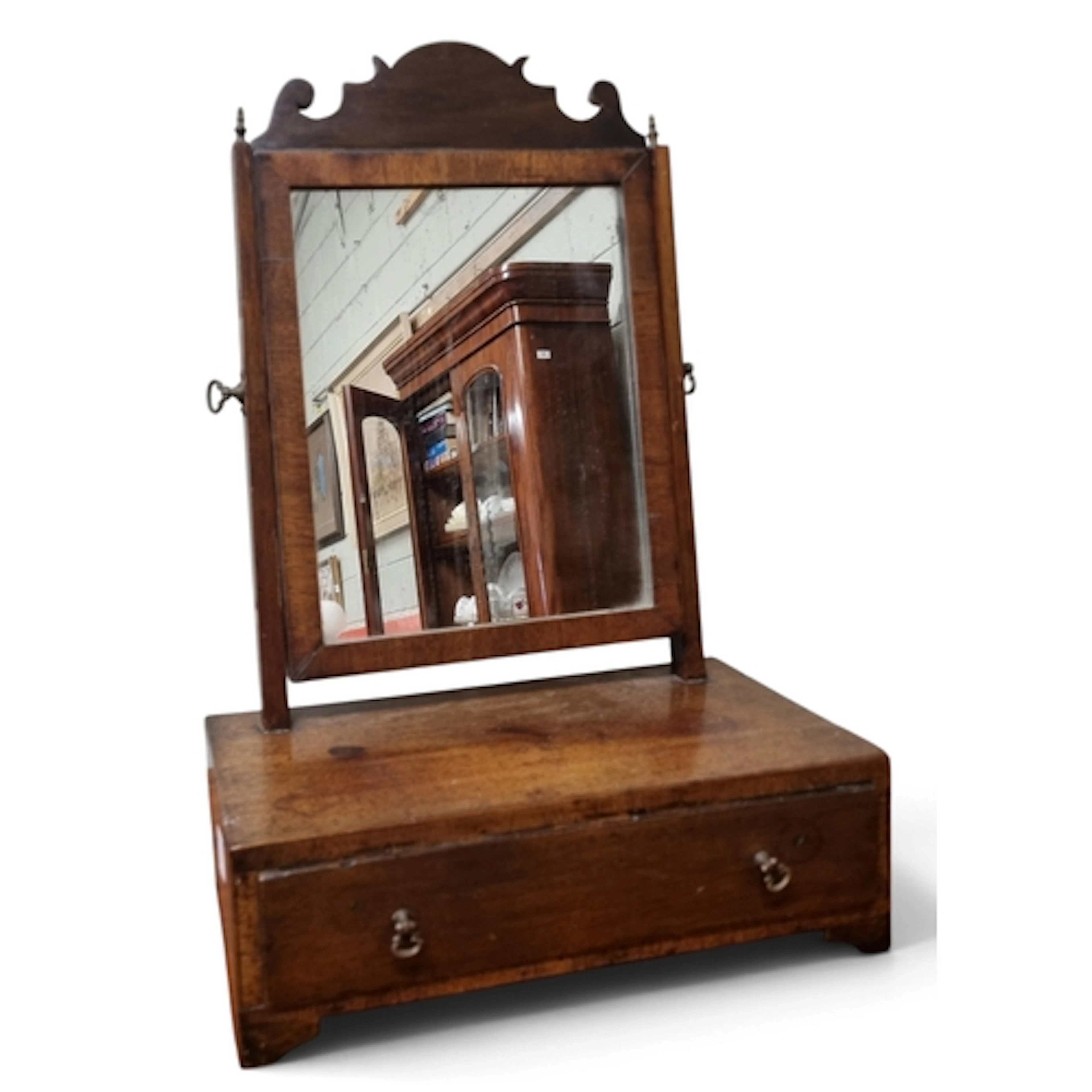 A 19th Century single drawer Crutch Mirror. H 50 x W 33 cm a...