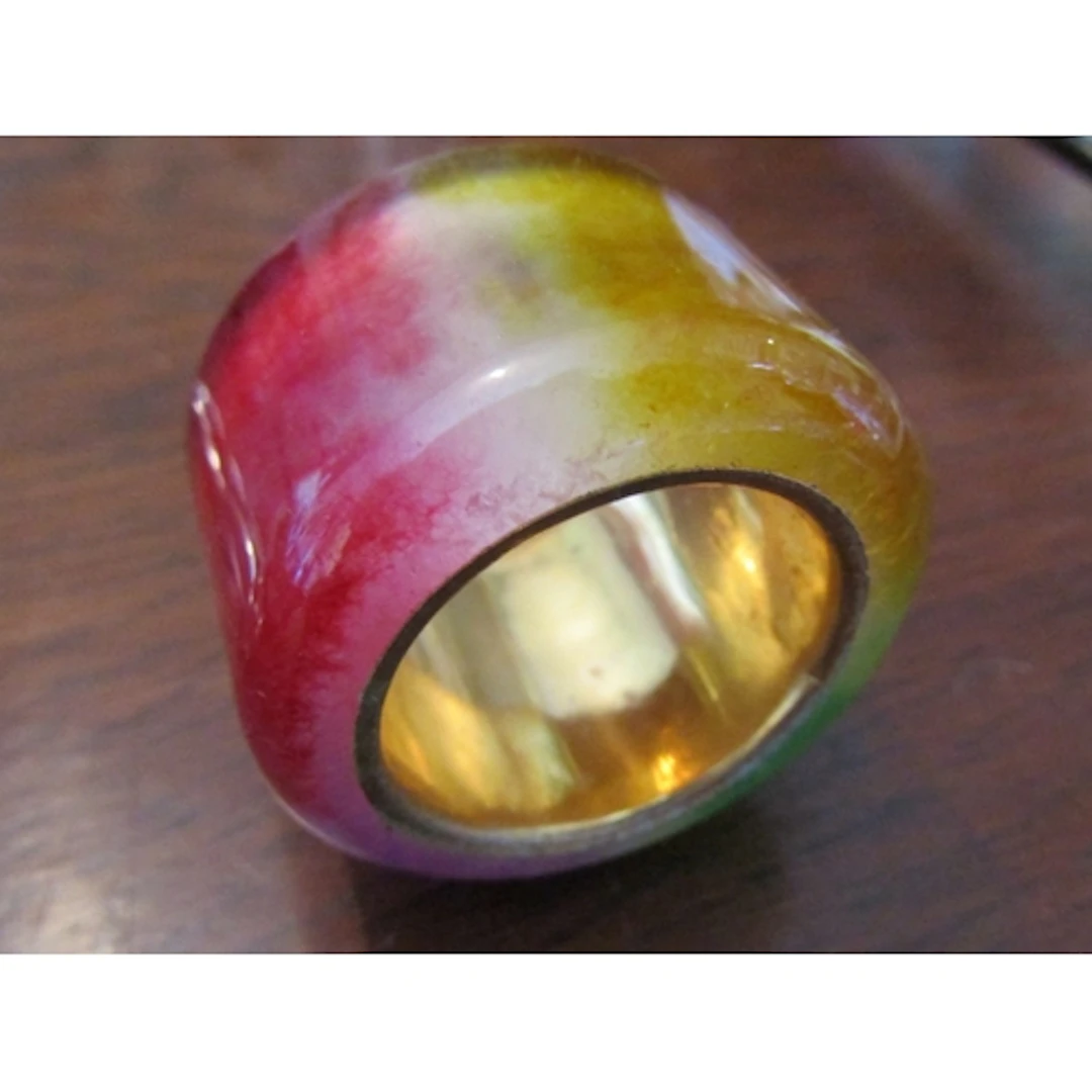 Gold Inset Jade Archer's Ring with Markings to Interior