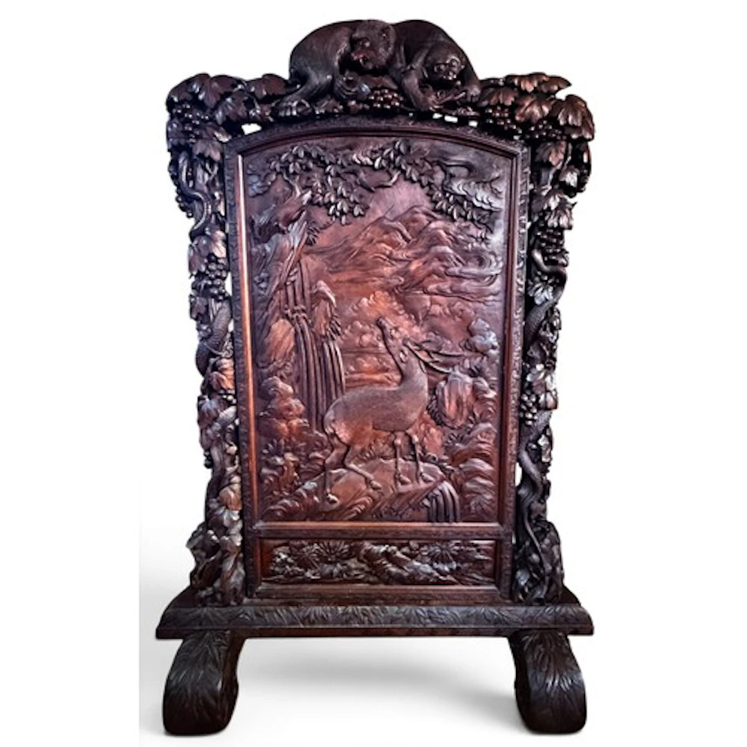A large and impressive Japanese carved double-sided hardwood...