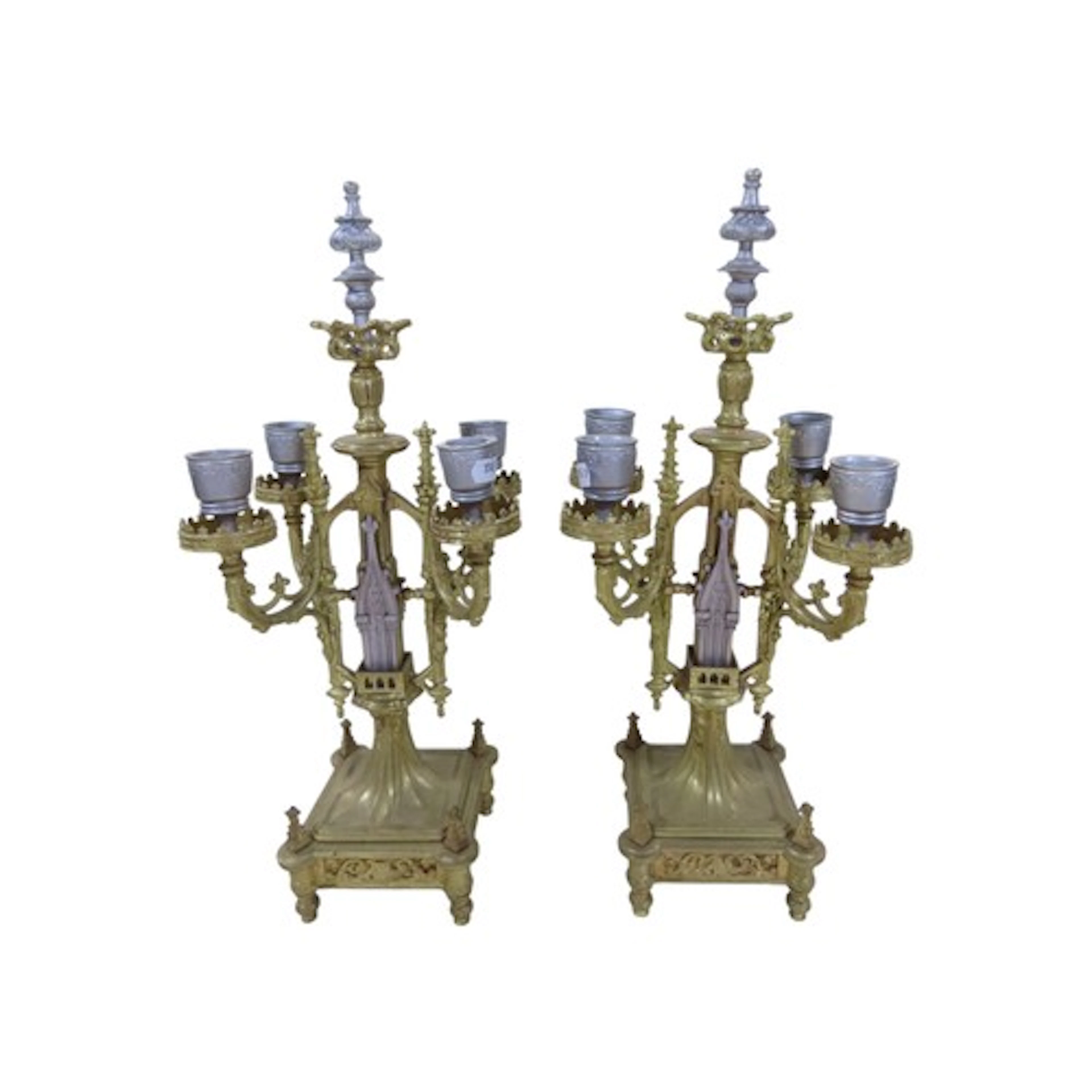 A pair of 19th century continental gilt brass and silvered g...