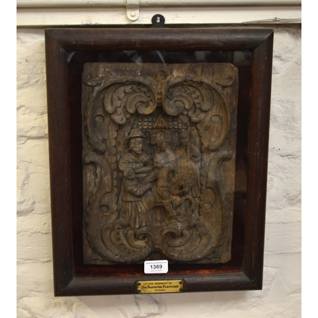 17th Century North European carved oak panel depicting a you...