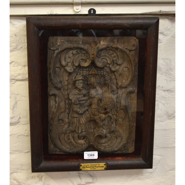 17th Century North European carved oak panel depicting a you...