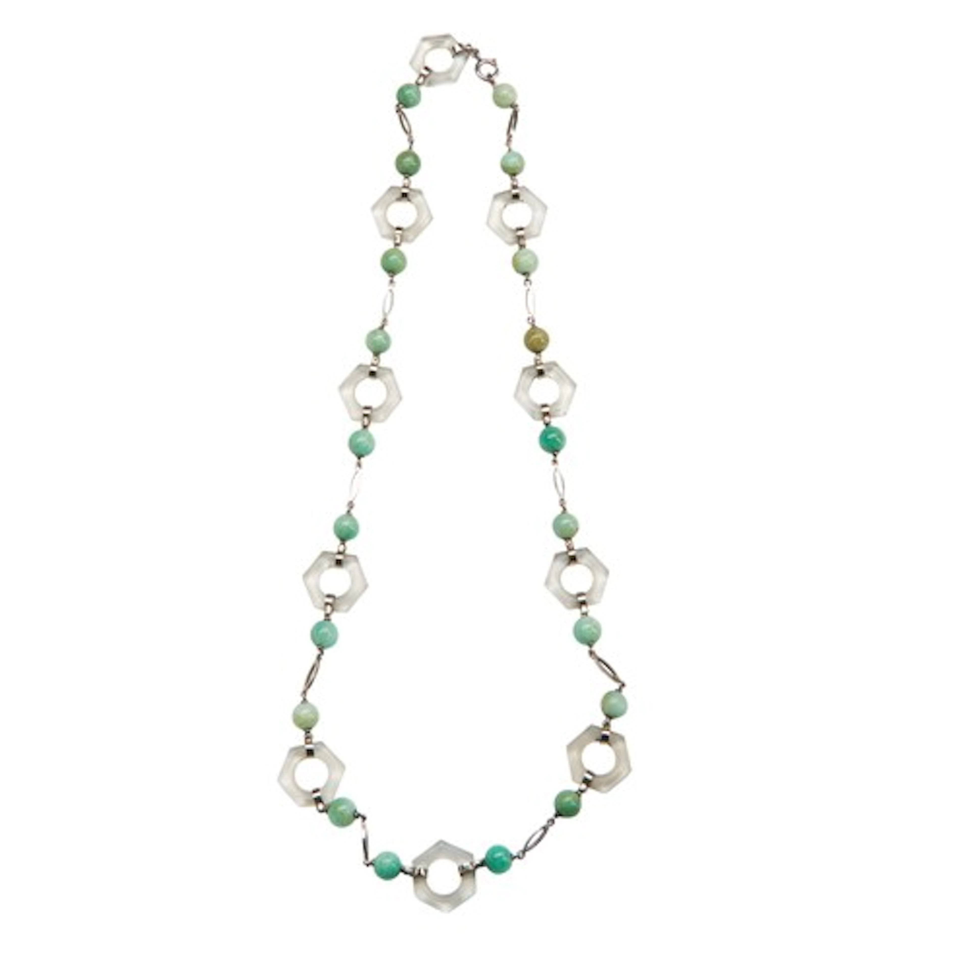 AN AMAZONITE AND ROCK CRYSTAL NECKLACE, composed of alternat...
