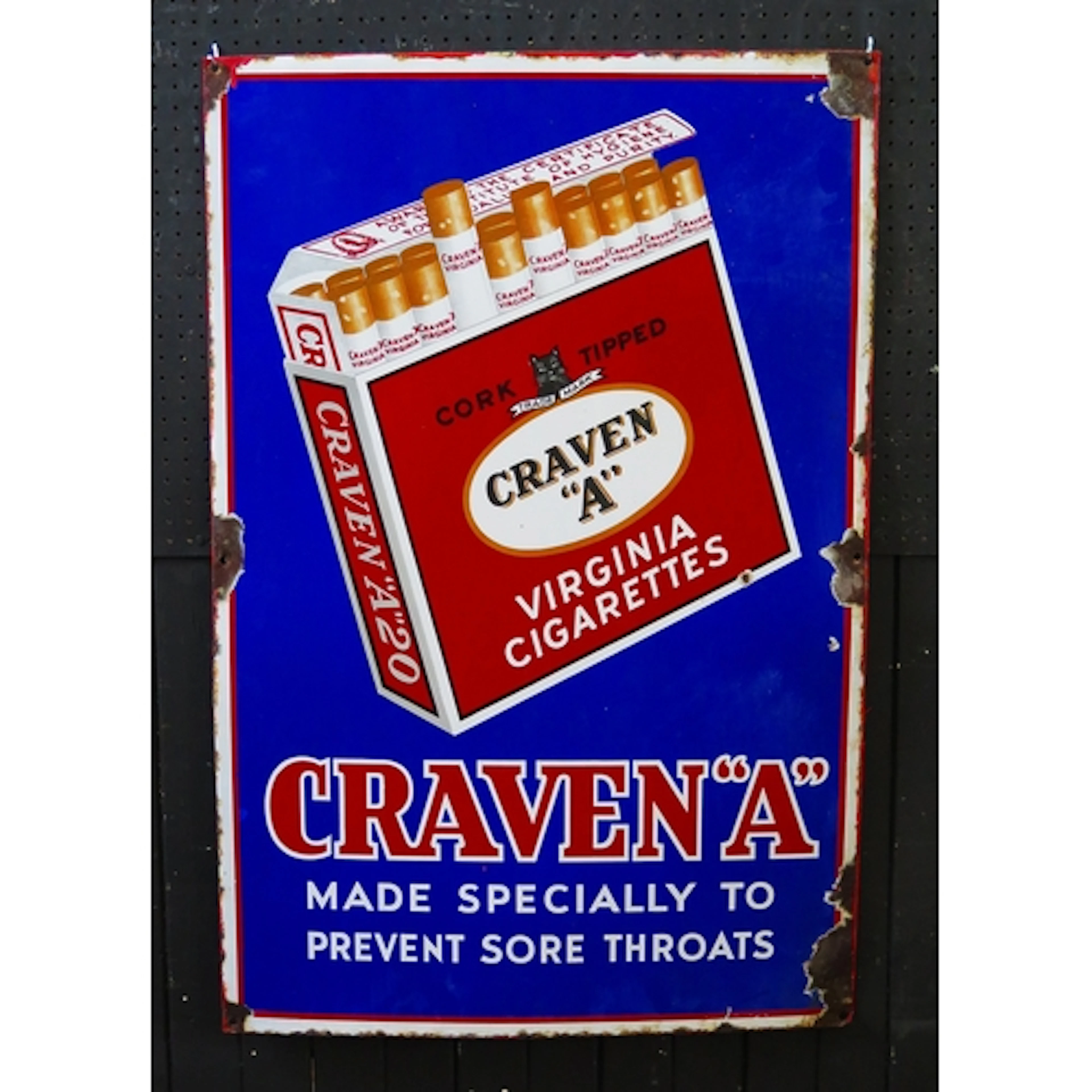 "Craven 'A' Virginia Cigarettes" - an enamel advertising sig...