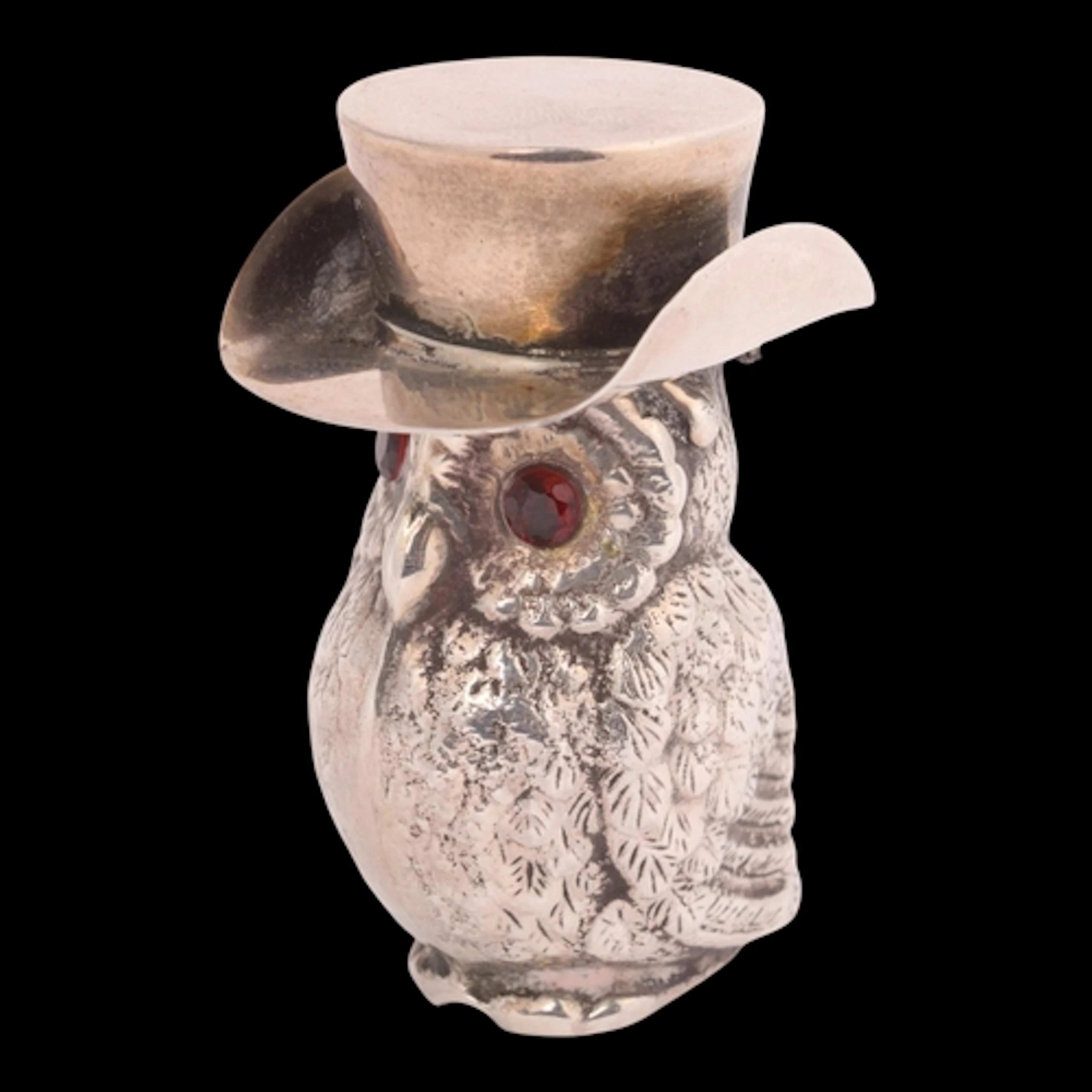 A Continental novelty sterling silver 'Owl With Top Hat' Ves...