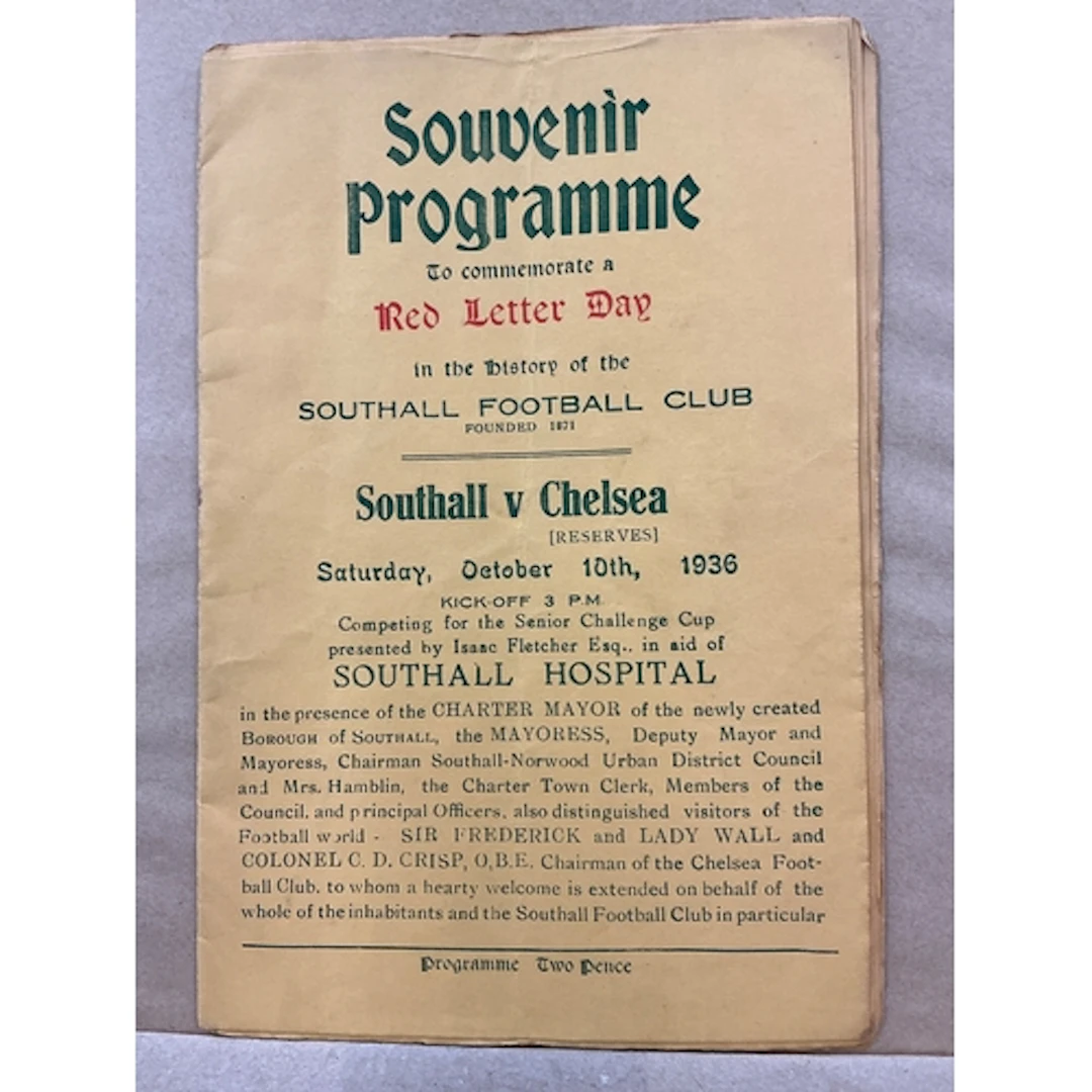 1936 - 1937 Southall v Chelsea Football Programme: Twelve pa...