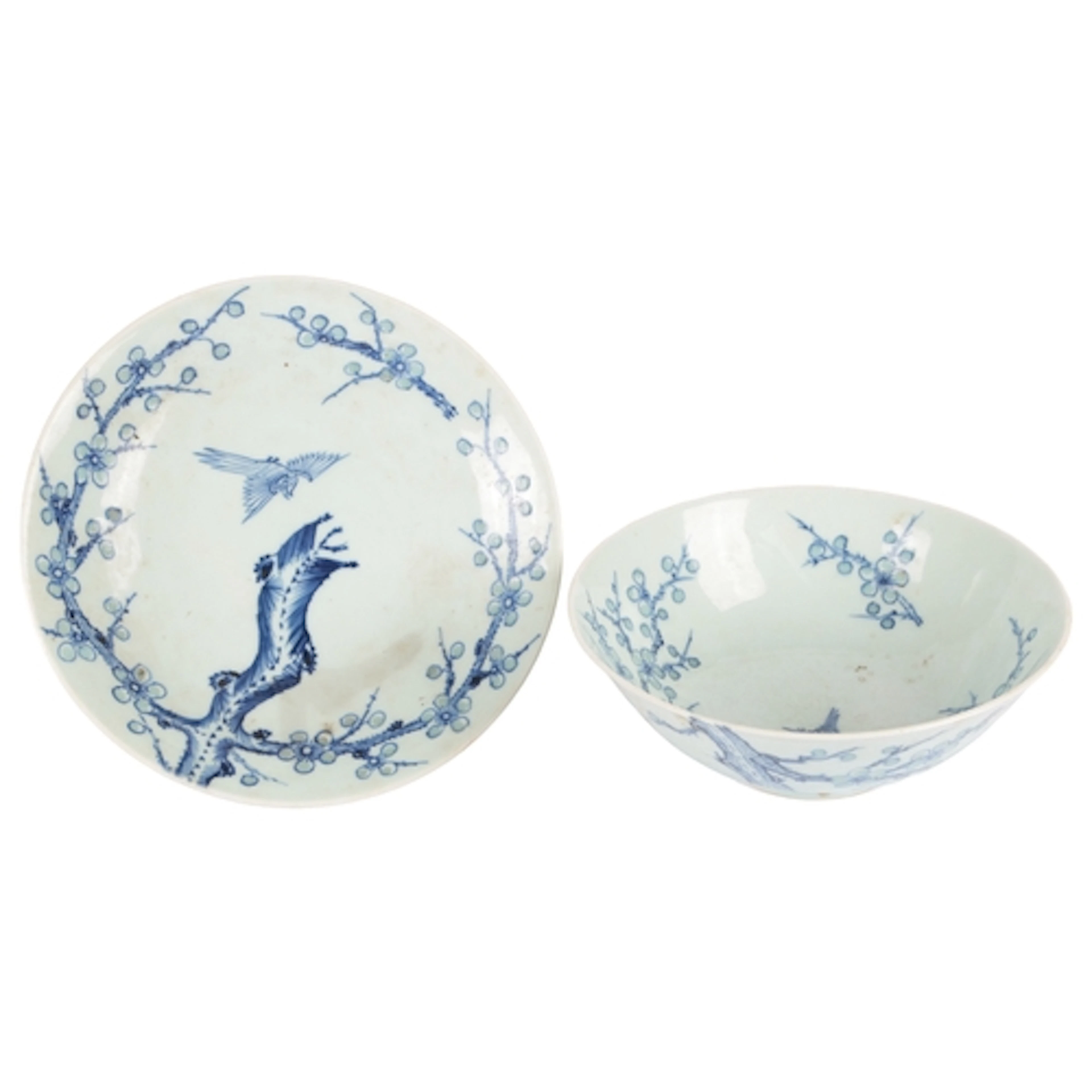 A Chinese blue and white 'ling long' decorated 'prunus' bowl...