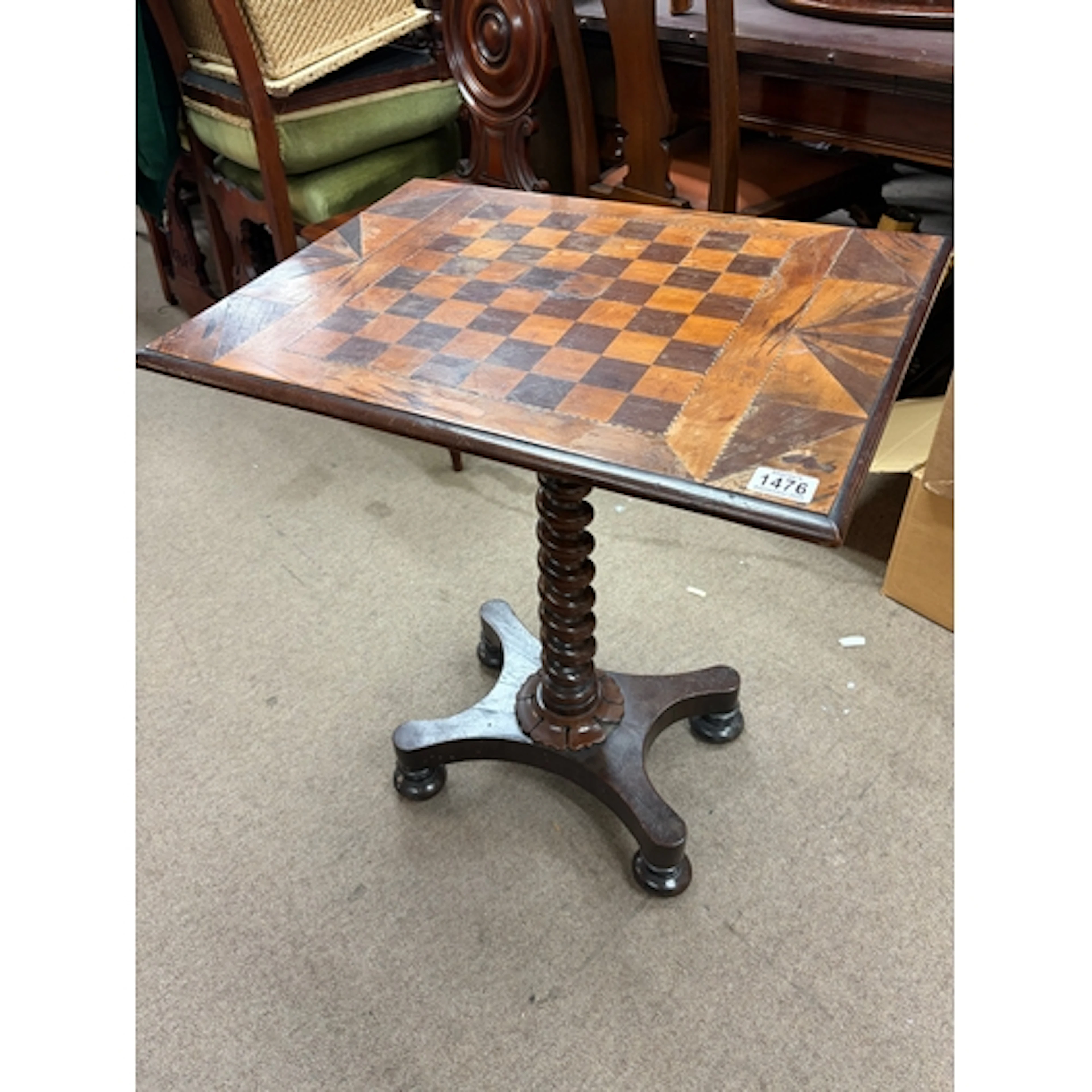An Antique Irish Killarney Arbutus wood chess table, 19thC