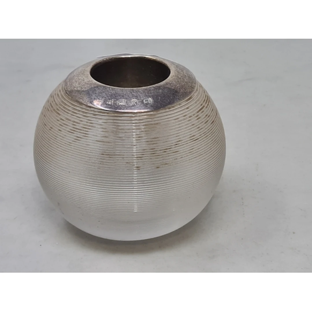A Victorian silver mounted globular glass Match Holder, Birm...