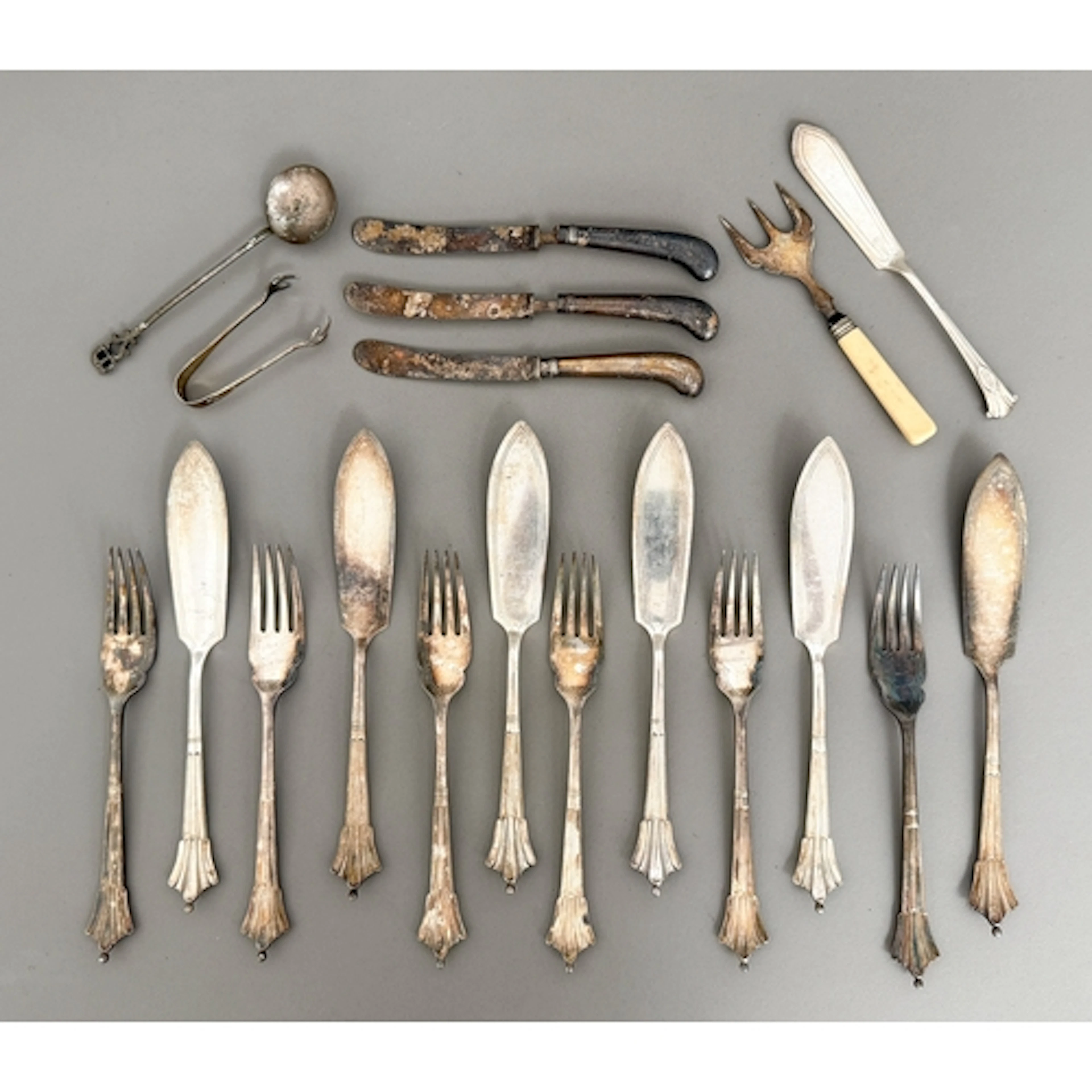 A set of six silver plated fish knives and forks - Atkin Bro...