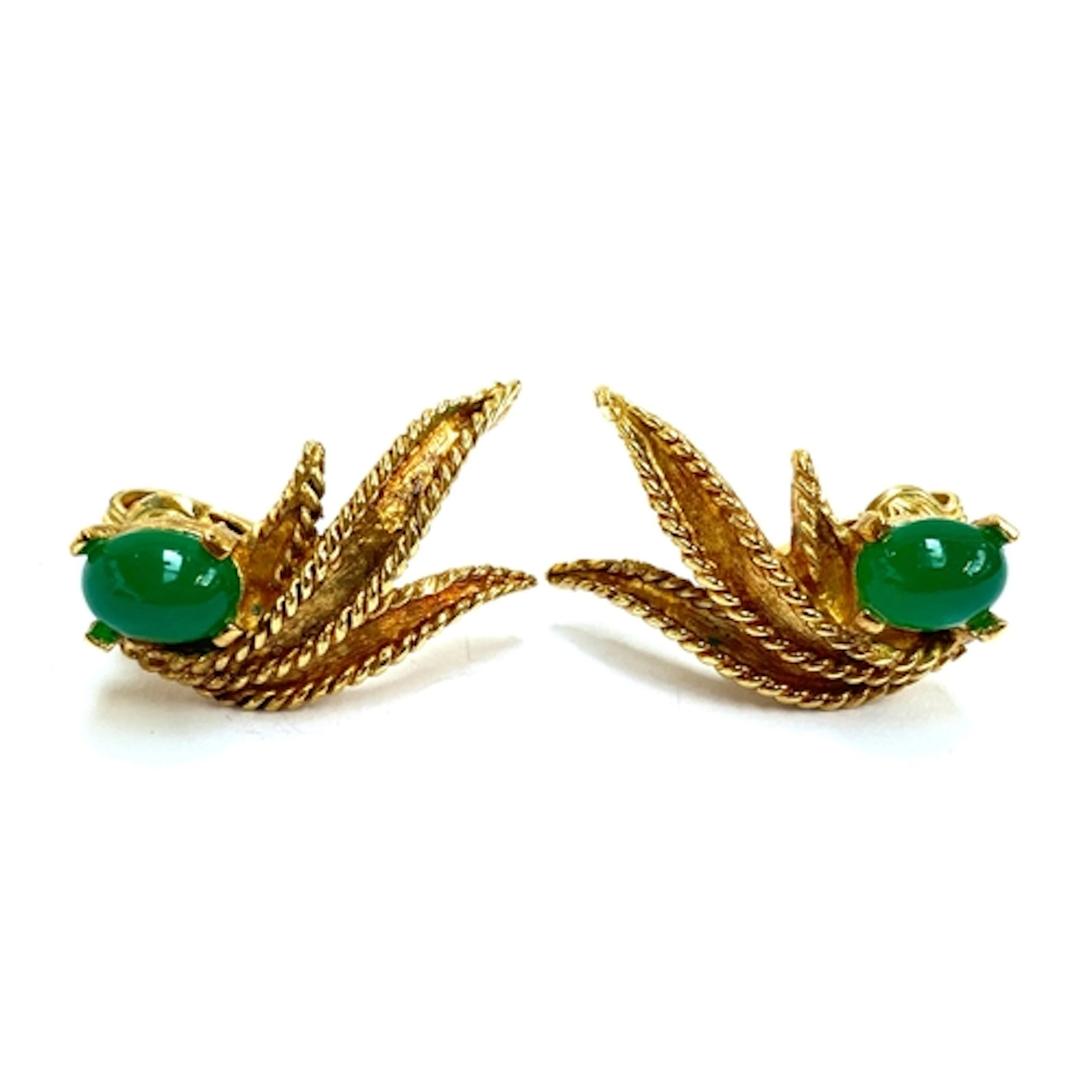 A pair of Carven Paris gold tone and chrysoprase cabochon cl...