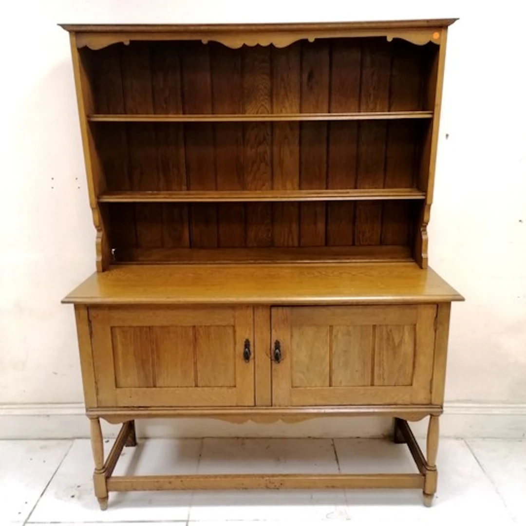 Antique oak 2 part dresser with stretcher base - 137cm x 51c...
