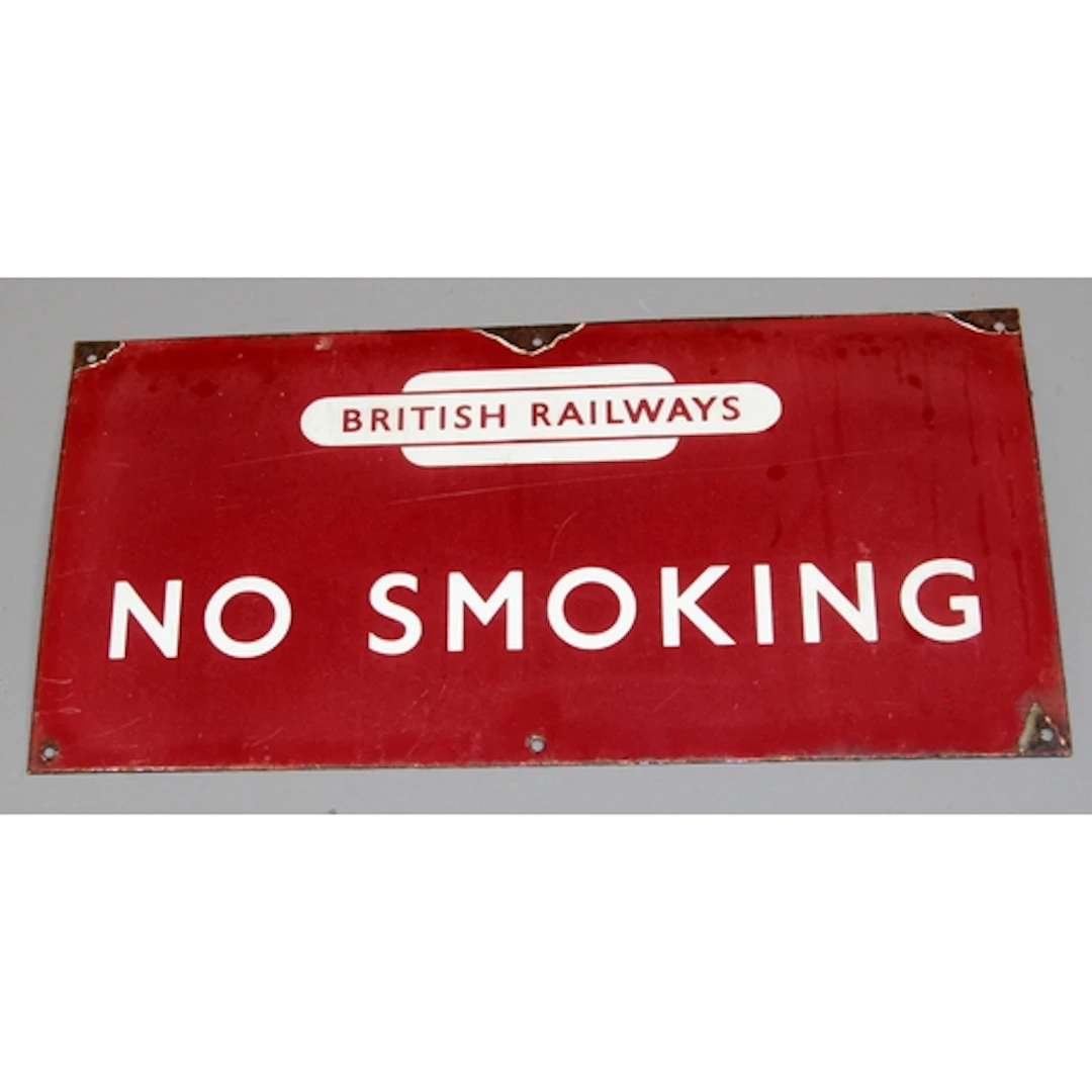 Vintage enamel sign: burgundy British Rail 'No Smoking' sig...