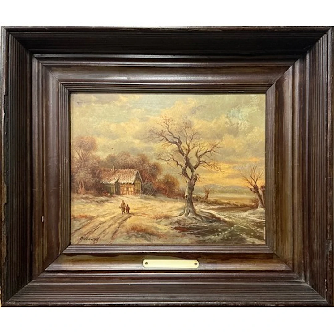 Moralt Winter landscape with figures signed, oil on panel,...