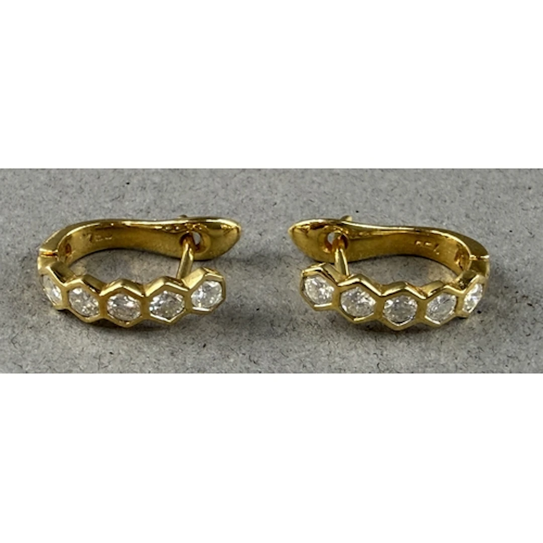 Jewellery: Pair of yellow metal hoop earrings each set with ...