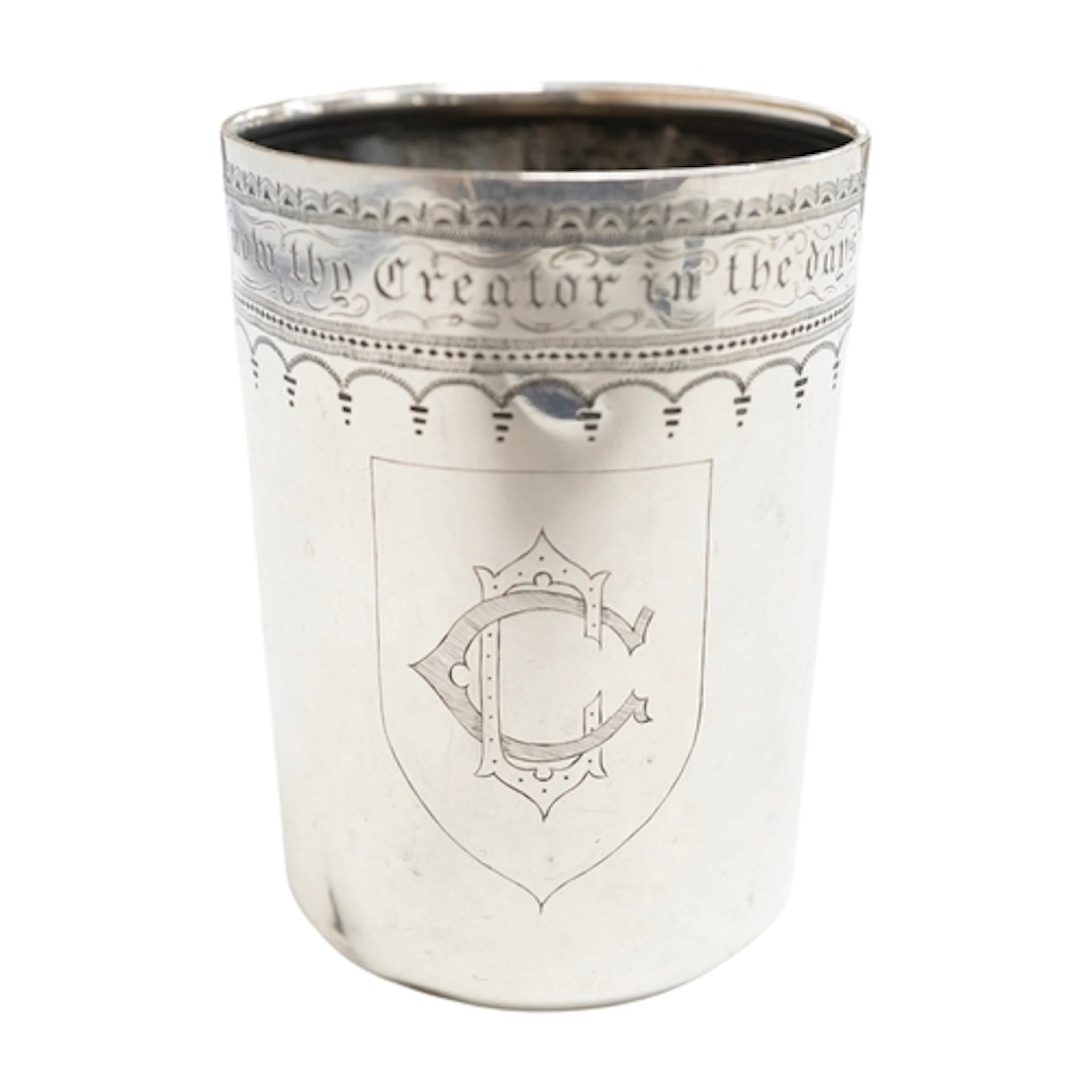 A 19th century continental white metal beaker, with engraved...