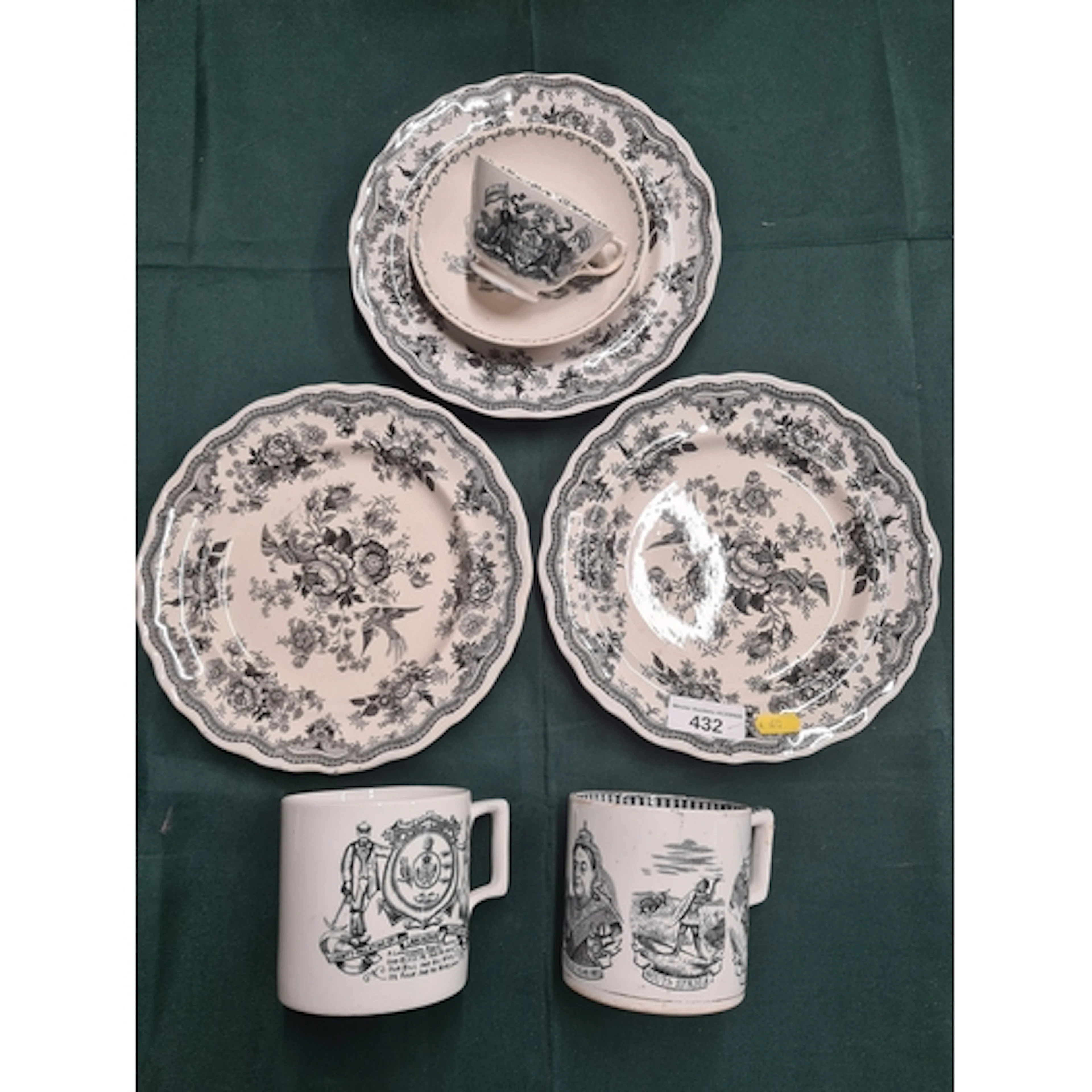 19th Century black and white transferware to include, printe...