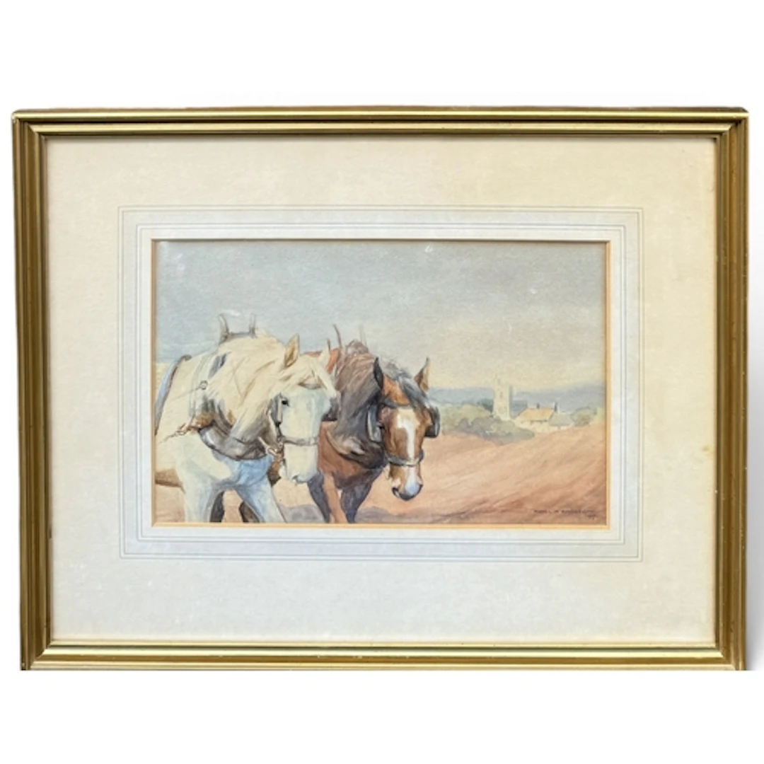 MABEL AMBER KINGWELL (BRITISH 1890-1924): PLOUGHING HORSES W...