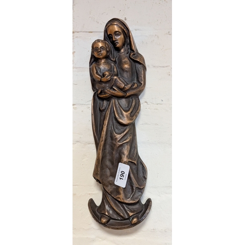 A bronze Madonna wall hanging figure ornament, 15" high