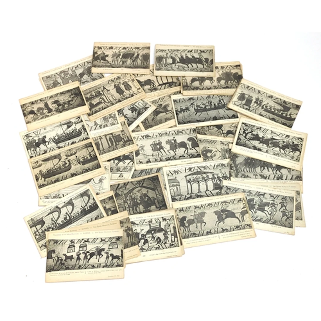 BAYEUX TAPESTRY/POSTCARDS. A vintage sequential group in bla...