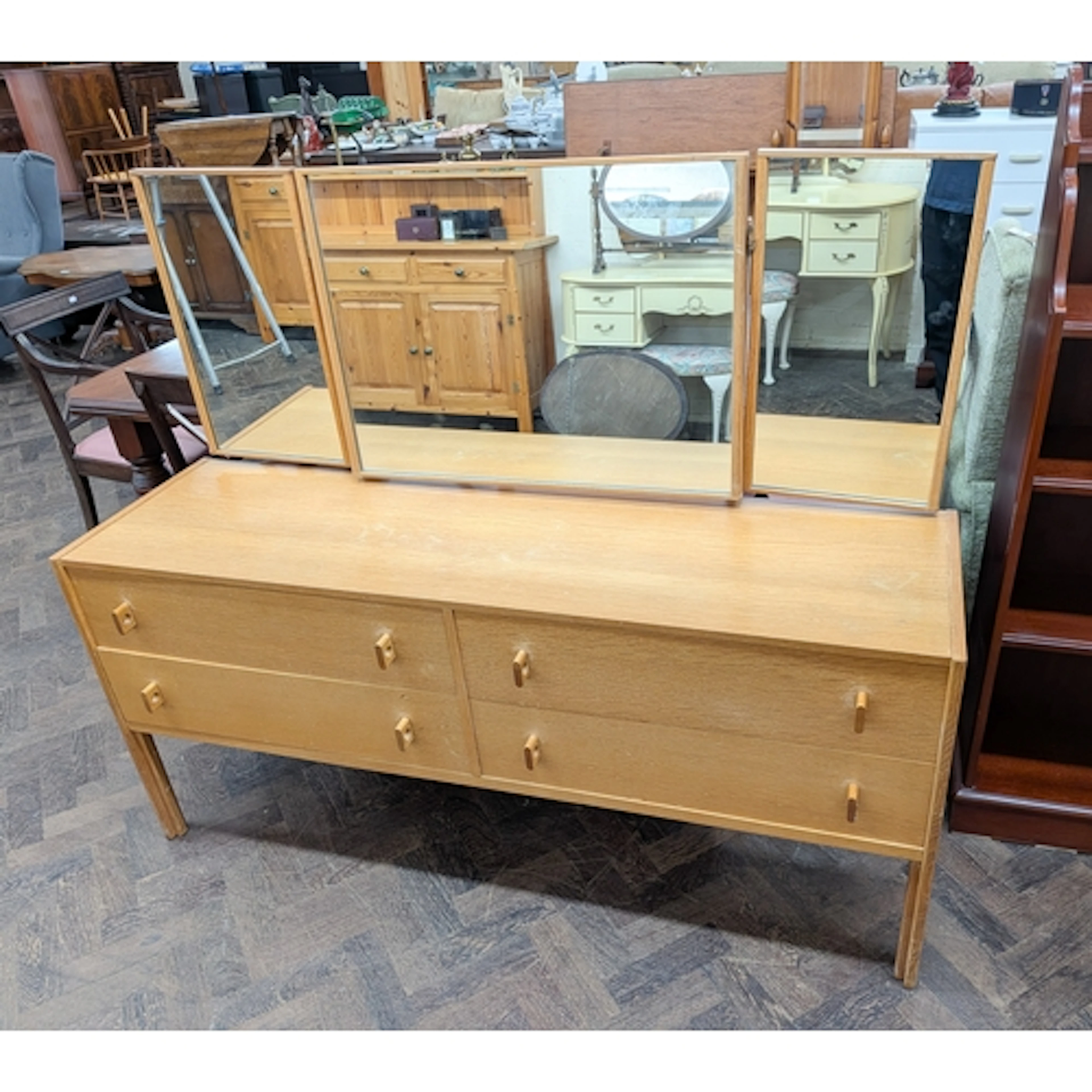 Vintage Stag golden oak dressing table of four long drawers ...