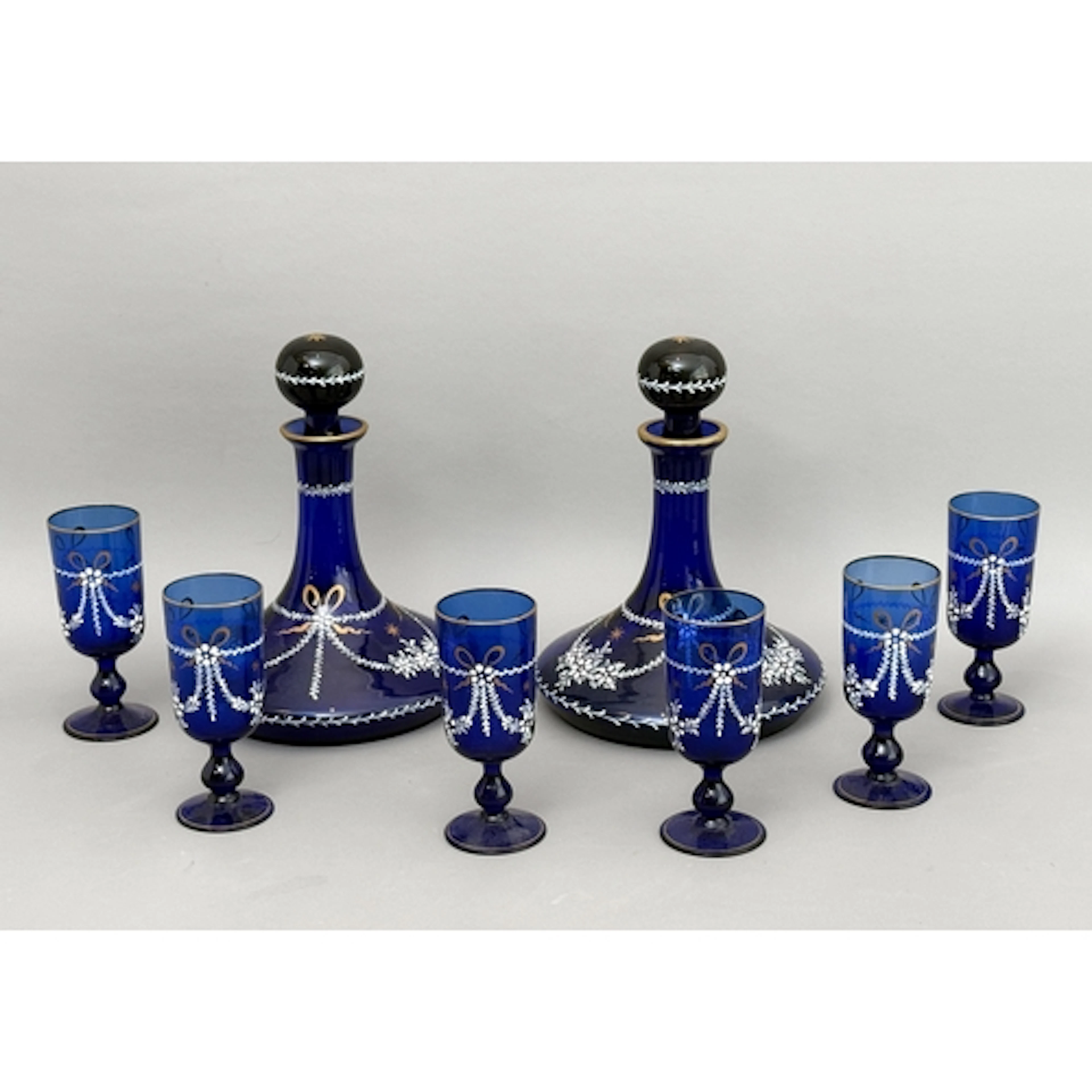 Two nineteenth century style ships decanters - cobalt blue g...
