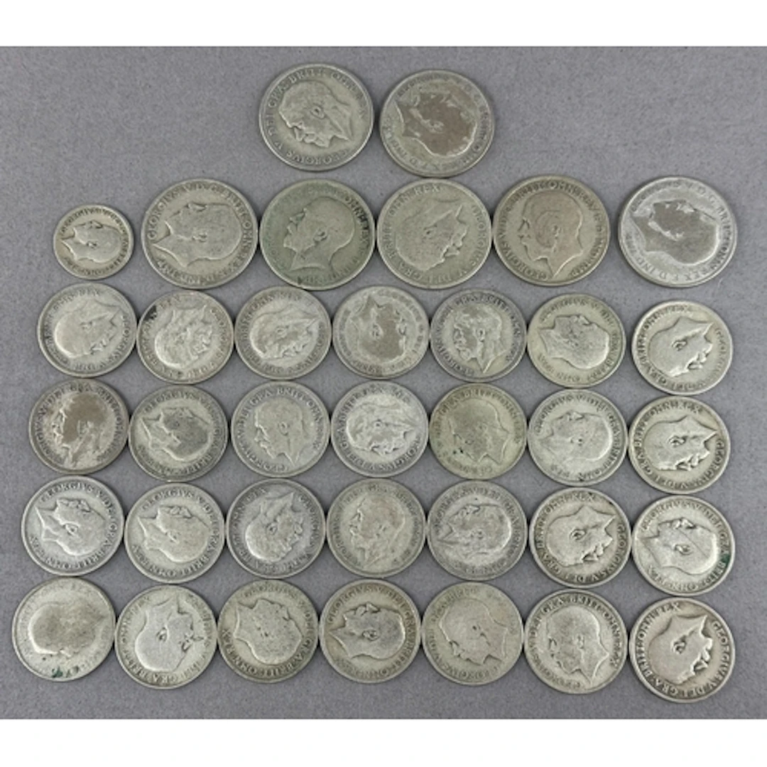 Coins: 232g of British .500 grade silver coins, 1920s-1930s,...