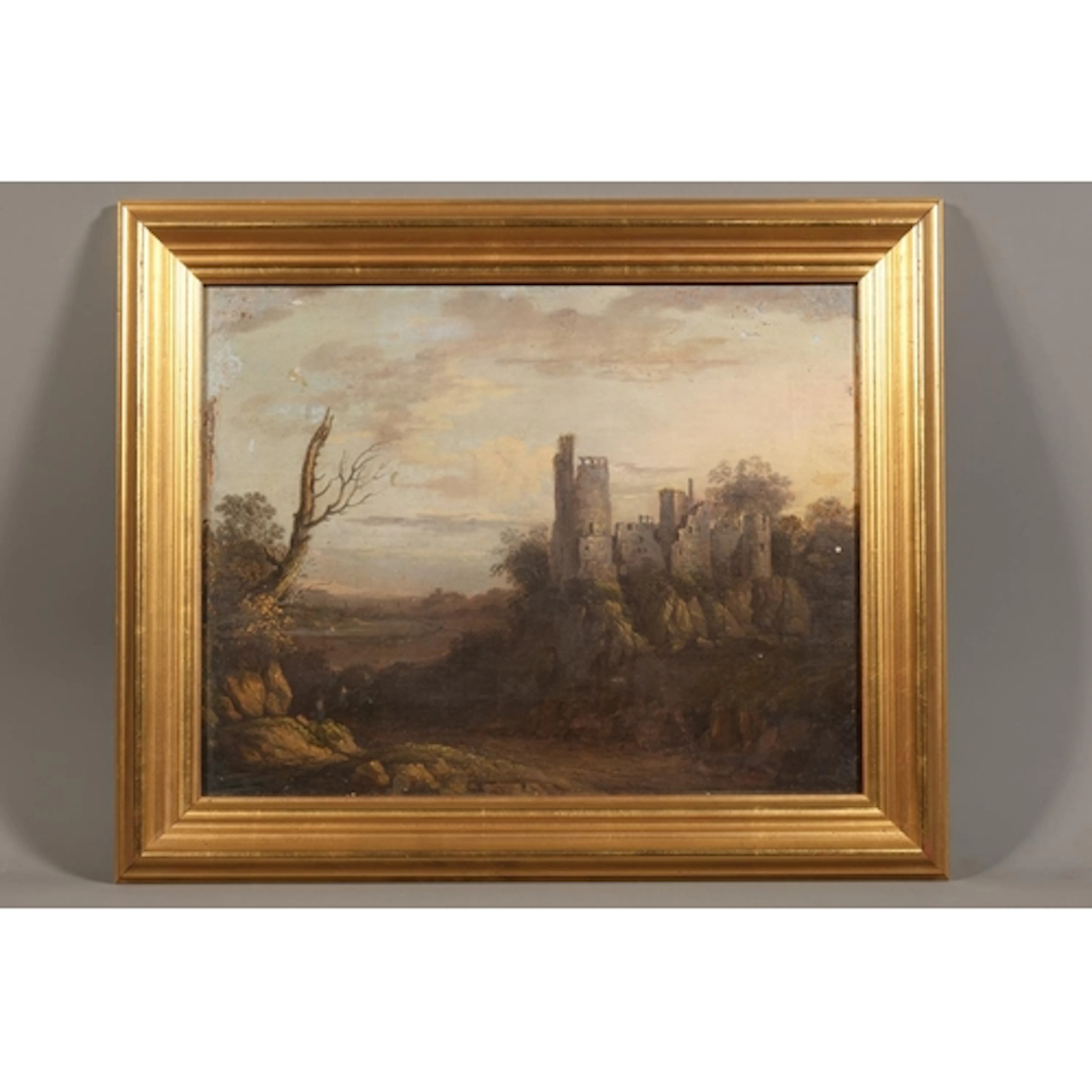 19TH CENTURY SCHOOL, castle ruins, oil painting, unsigned, 2...